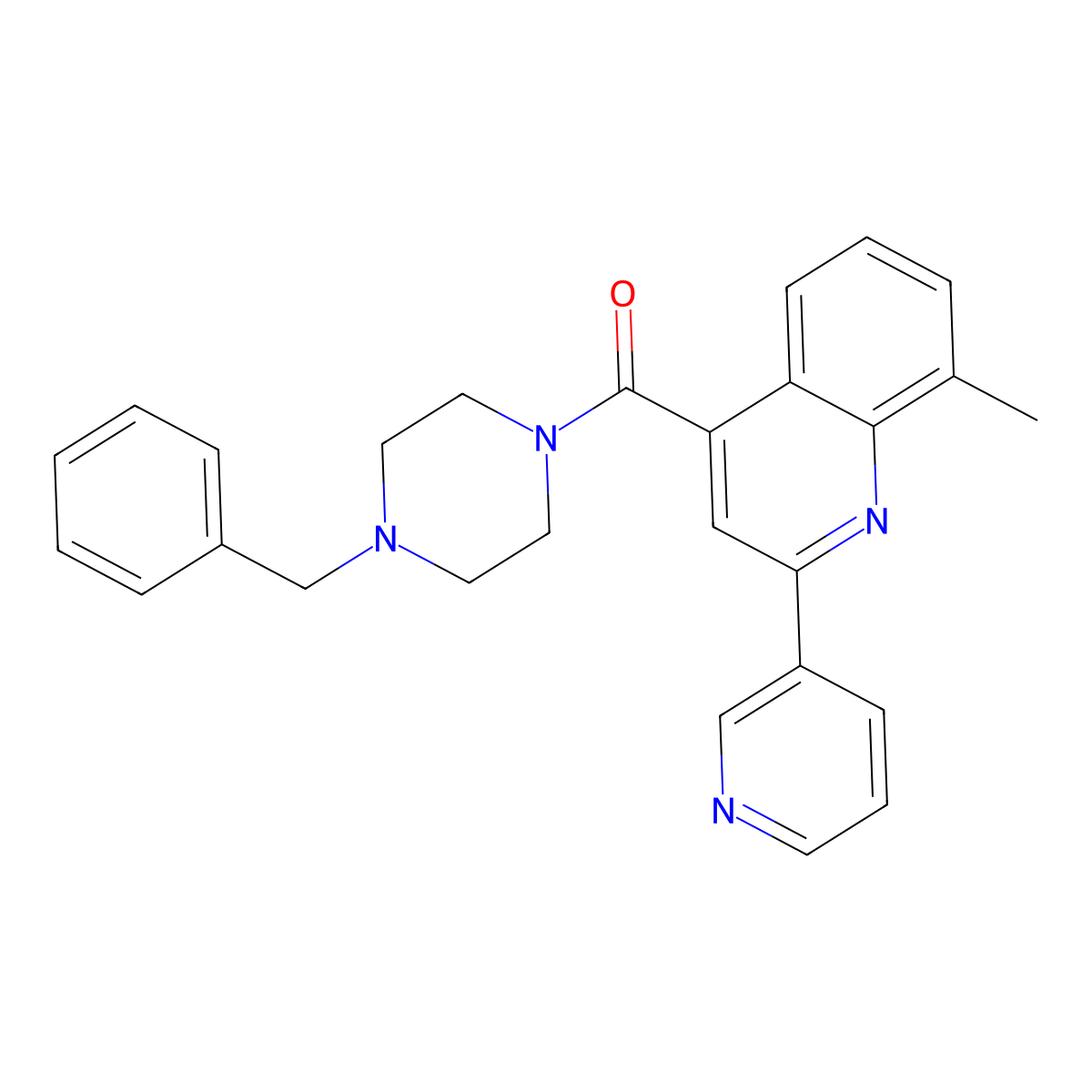 (4-Benzylpiperazin-1-yl)[8-methyl-2-(pyridin-3-yl)quinolin-4-yl]methanone molecular structure, CAS 669709-12-0