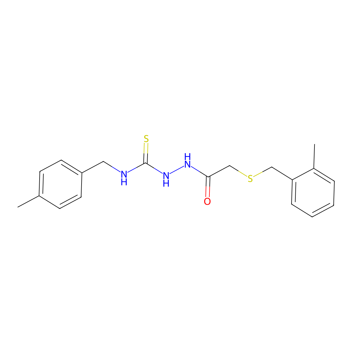 1-[(4-Methylphenyl)methyl]-3-[[2-[(2-methylphenyl)methylsulfanyl]acetyl]amino]thiourea molecular structure, CAS 669709-20-0