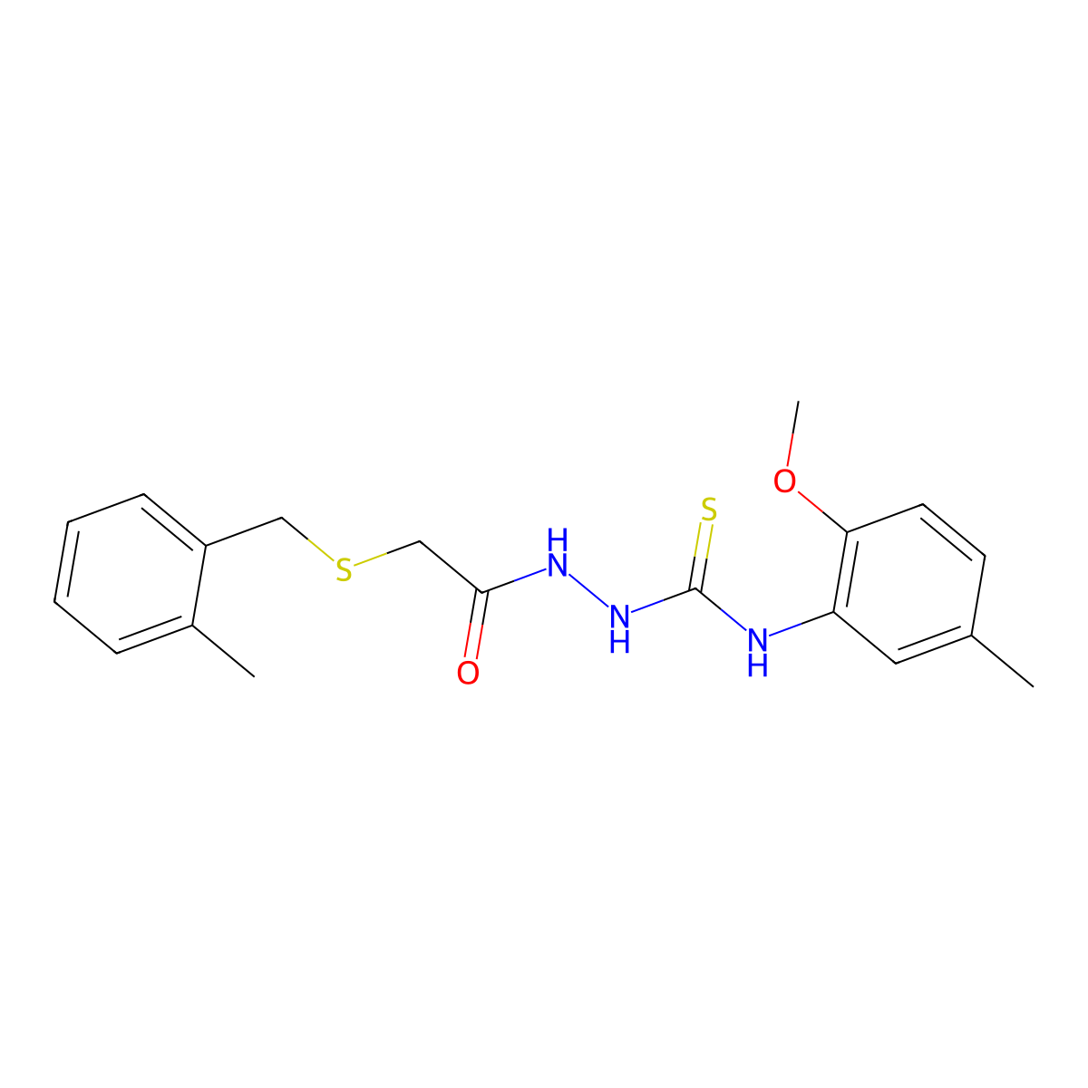 N-(2-methoxy-5-methylphenyl)-2-{[(2-methylbenzyl)sulfanyl]acetyl}hydrazinecarbothioamide molecular structure, CAS 669709-74-4
