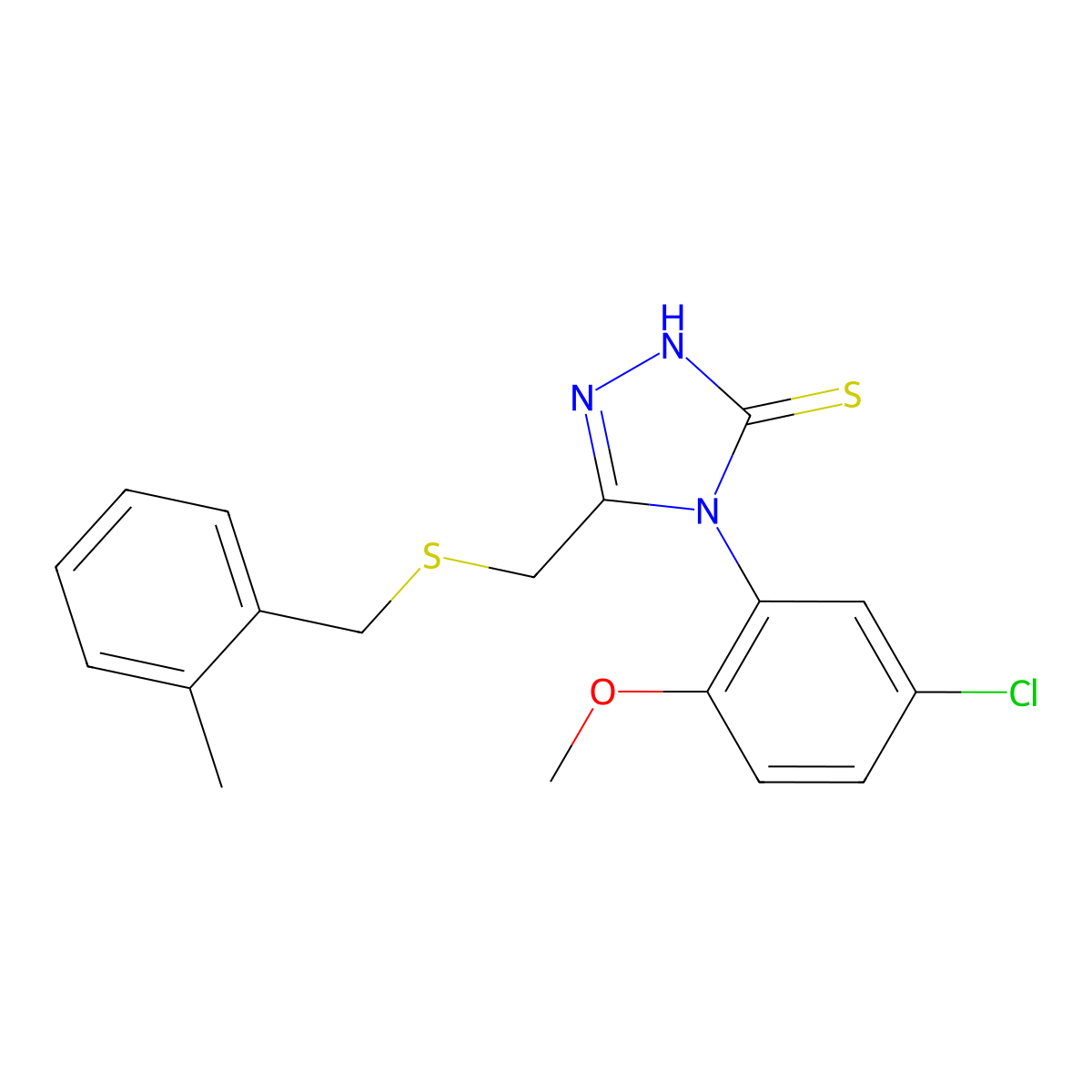 4-(5-chloro-2-methoxyphenyl)-5-{[(2-methylbenzyl)sulfanyl]methyl}-4H-1,2,4-triazole-3-thiol molecular structure, CAS 669709-87-9