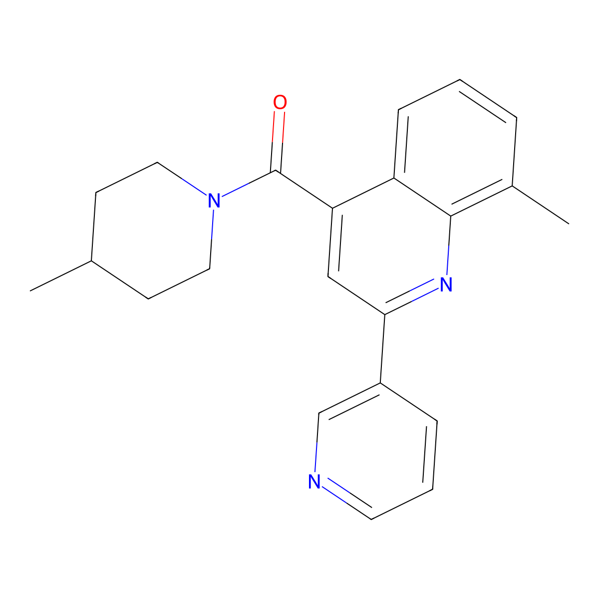 (4-Methylpiperidin-1-yl)-(8-methyl-2-pyridin-3-ylquinolin-4-yl)methanone molecular structure, CAS 669709-88-0