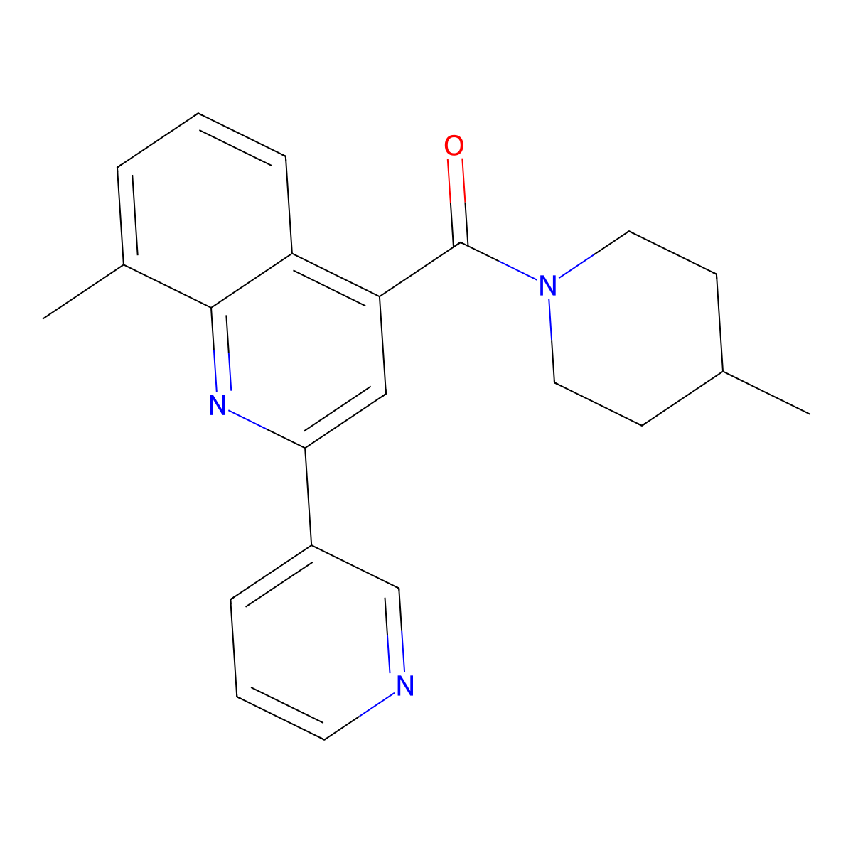 (4-Methylpiperidin-1-yl)-(8-methyl-2-pyridin-3-ylquinolin-4-yl)methanone molecular structure, CAS 669709-88-0