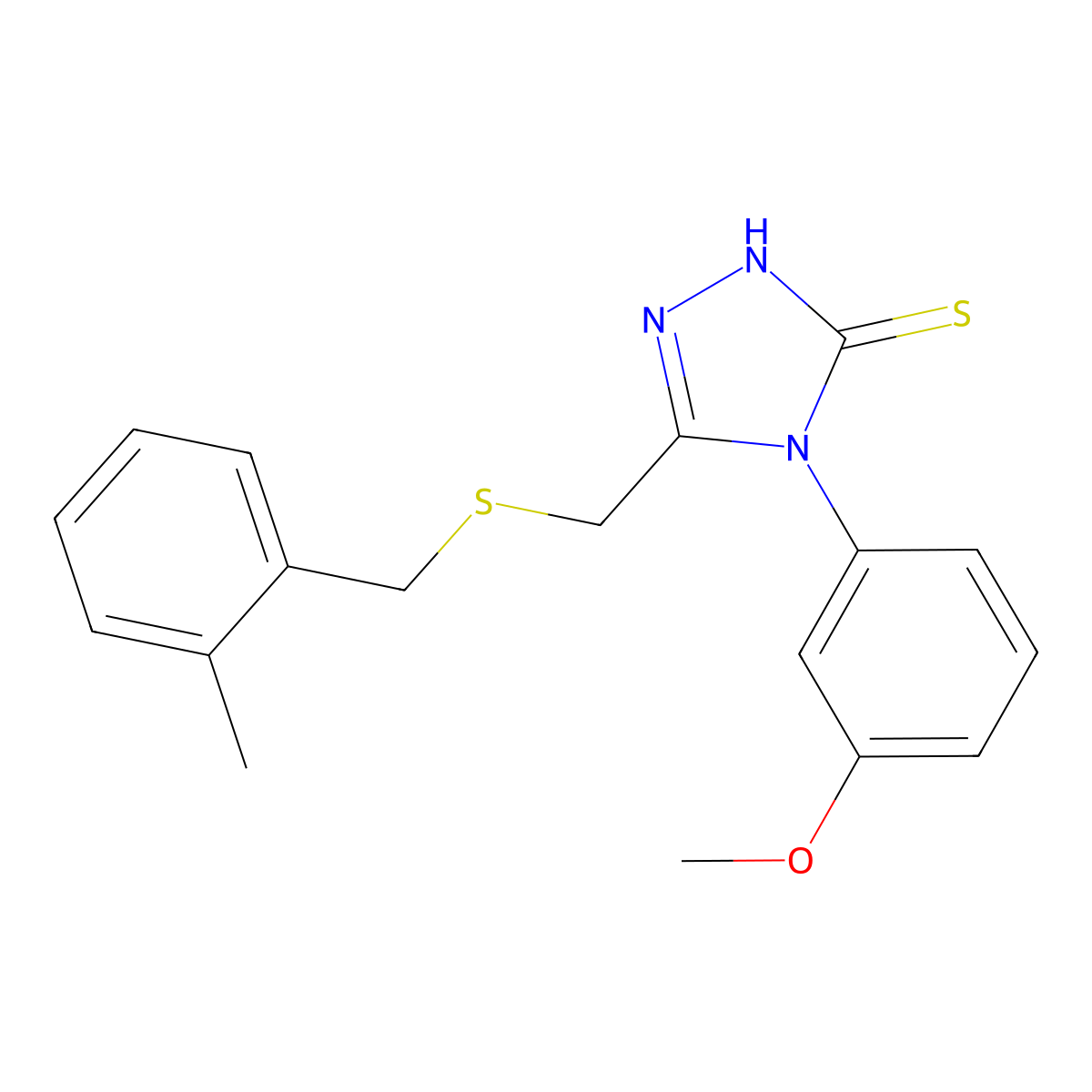 4-(3-methoxyphenyl)-5-{[(2-methylbenzyl)sulfanyl]methyl}-4H-1,2,4-triazole-3-thiol molecular structure, CAS 669710-00-3