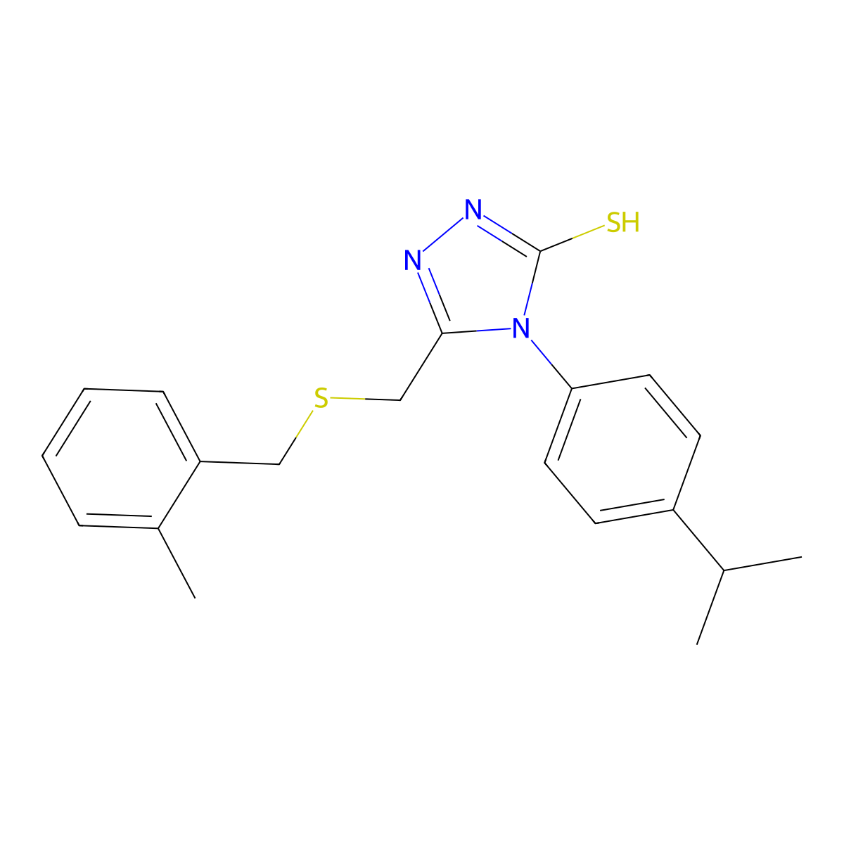 5-{[(2-methylbenzyl)sulfanyl]methyl}-4-[4-(propan-2-yl)phenyl]-4H-1,2,4-triazole-3-thiol molecular structure, CAS 669710-04-7