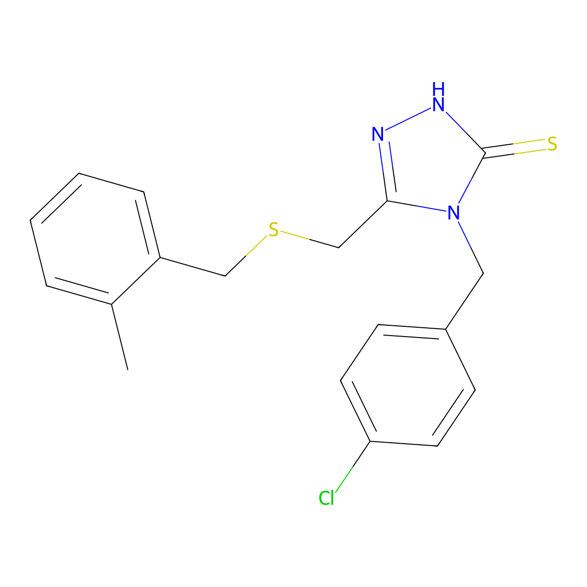 4-(4-chlorobenzyl)-5-{[(2-methylbenzyl)sulfanyl]methyl}-4H-1,2,4-triazole-3-thiol molecular structure, CAS 669710-06-9