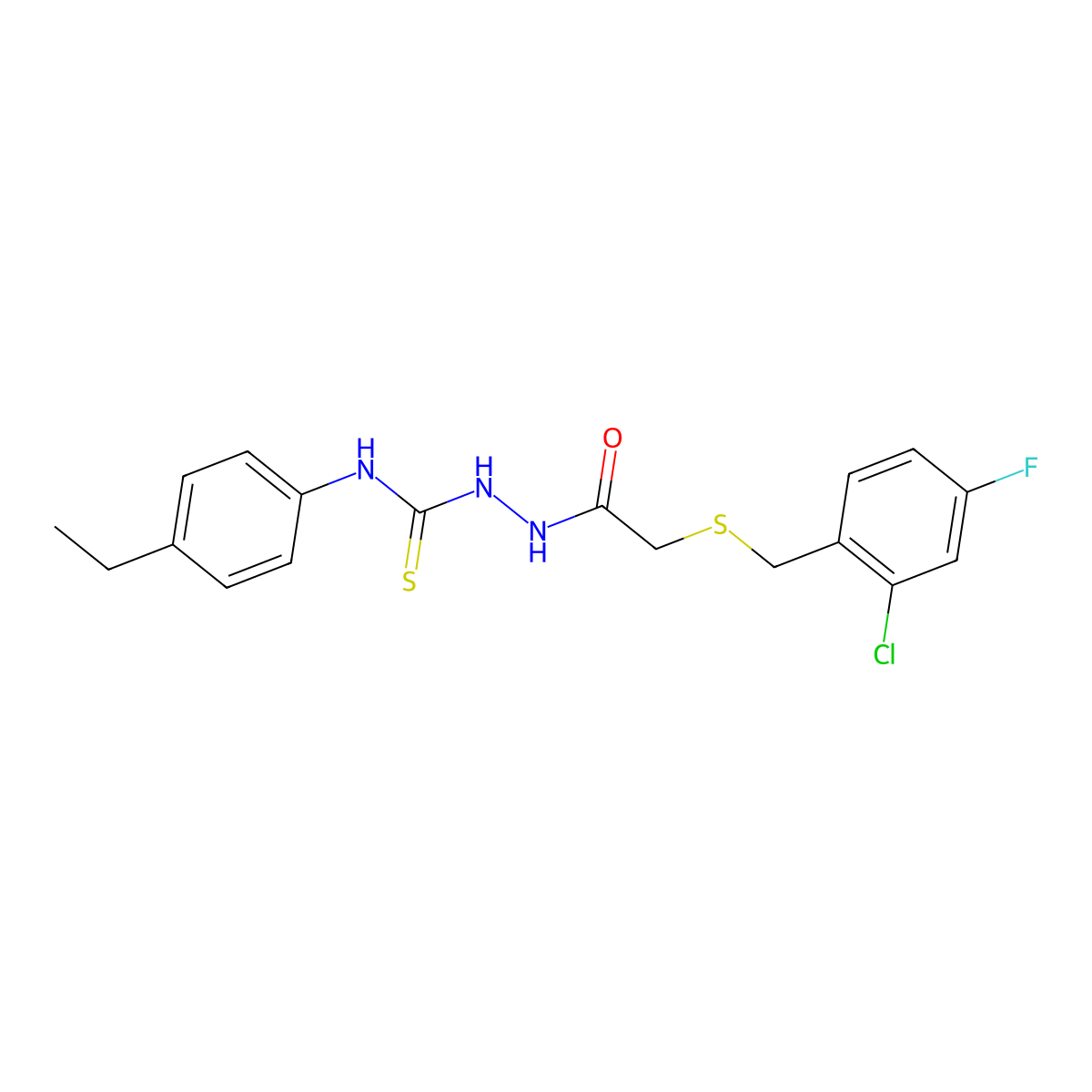 2-{[(2-chloro-4-fluorobenzyl)sulfanyl]acetyl}-N-(4-ethylphenyl)hydrazinecarbothioamide molecular structure, CAS 669710-31-0