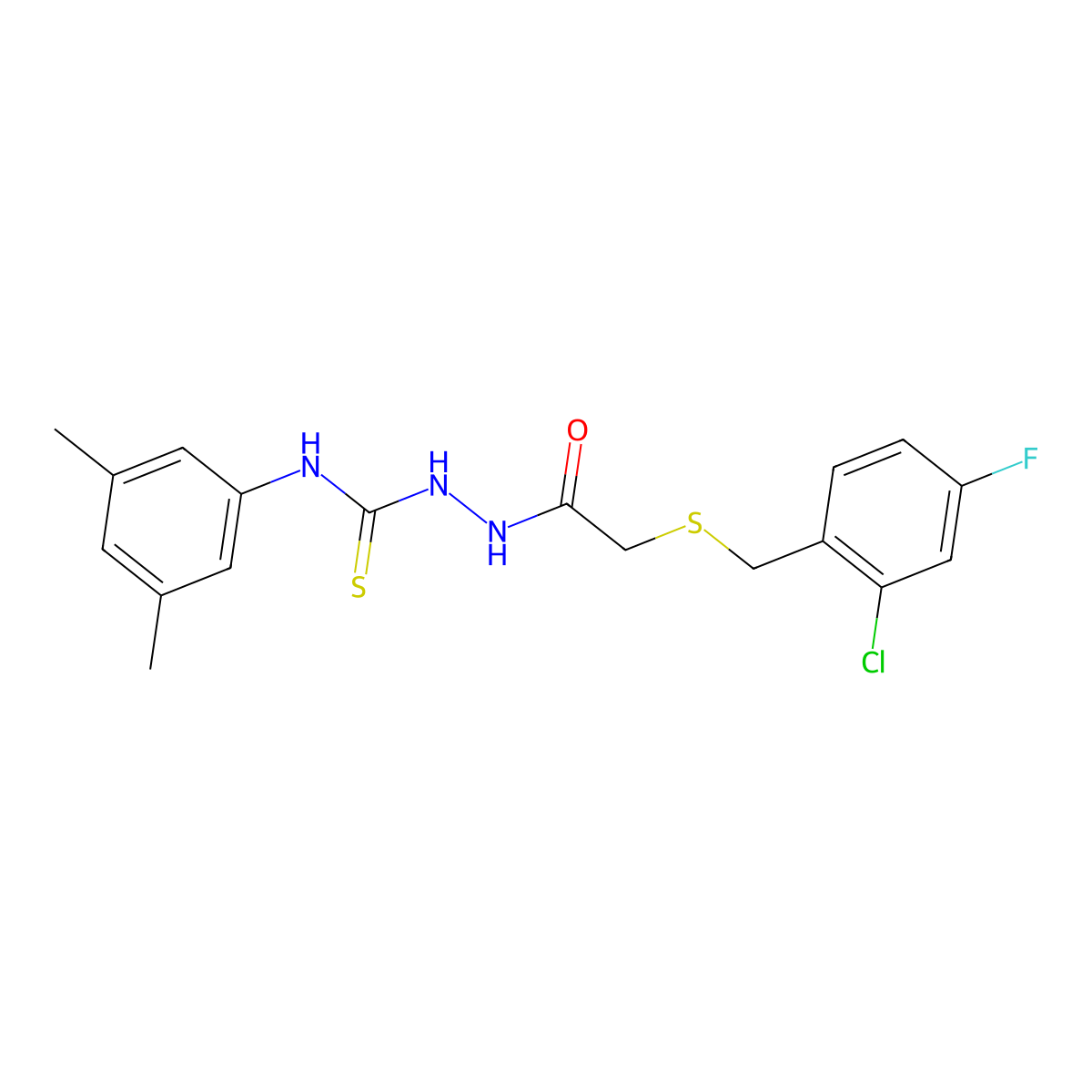 2-{[(2-chloro-4-fluorobenzyl)sulfanyl]acetyl}-N-(3,5-dimethylphenyl)hydrazinecarbothioamide molecular structure, CAS 669710-36-5