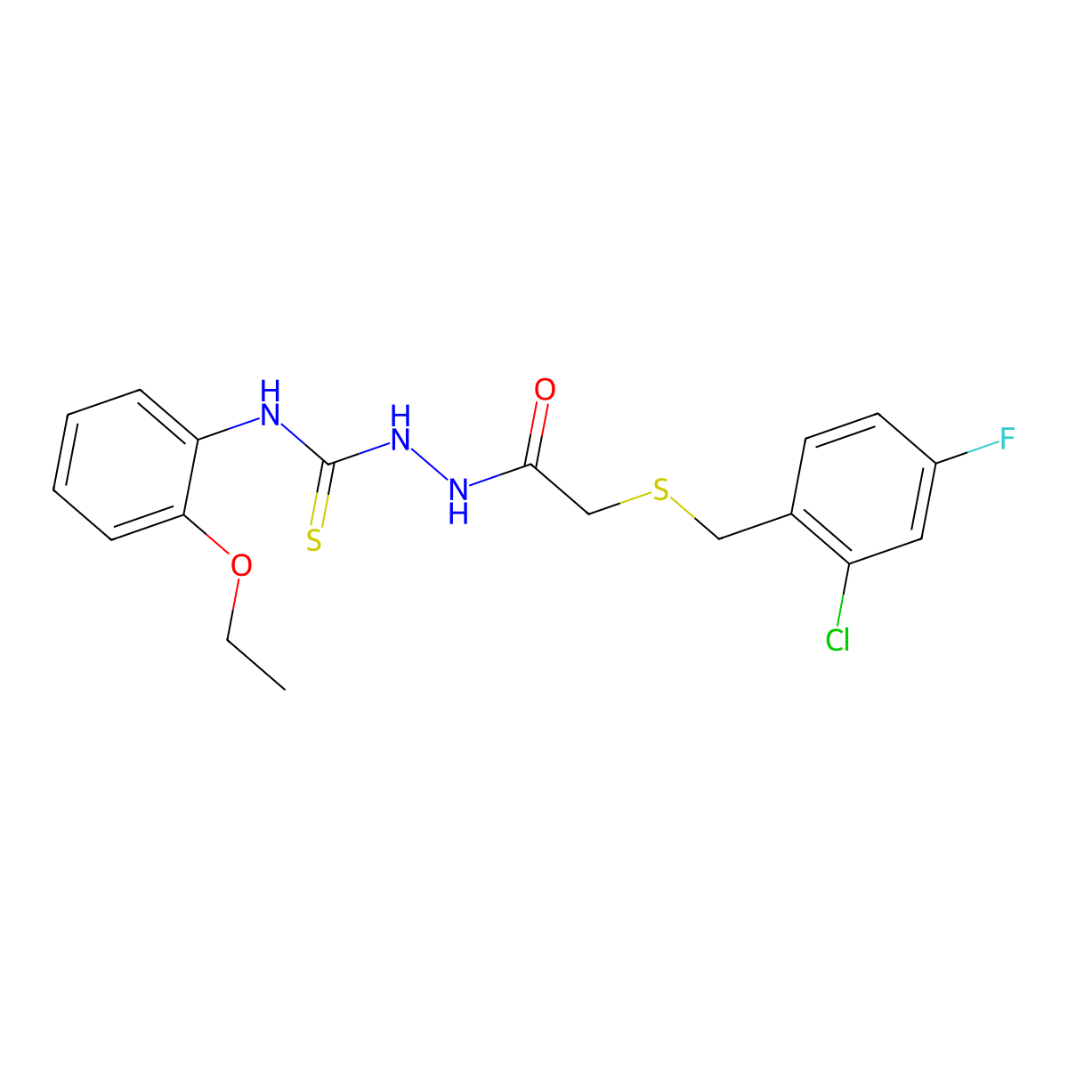 2-{[(2-chloro-4-fluorobenzyl)sulfanyl]acetyl}-N-(2-ethoxyphenyl)hydrazinecarbothioamide molecular structure, CAS 669710-39-8