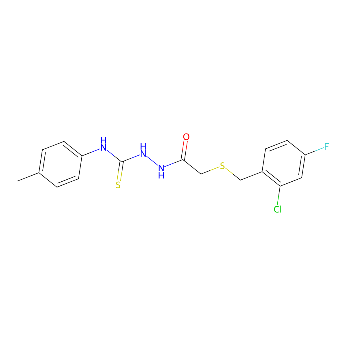 2-{[(2-chloro-4-fluorobenzyl)sulfanyl]acetyl}-N-(4-methylphenyl)hydrazinecarbothioamide molecular structure, CAS 669710-40-1