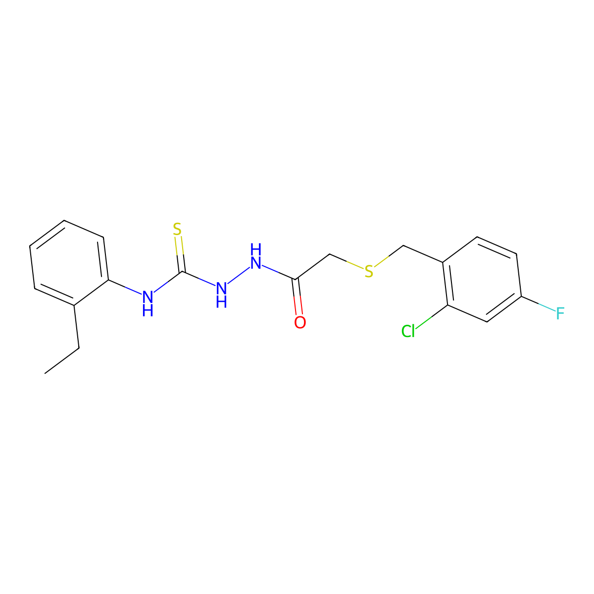 2-{[(2-chloro-4-fluorobenzyl)sulfanyl]acetyl}-N-(2-ethylphenyl)hydrazinecarbothioamide molecular structure, CAS 669710-42-3