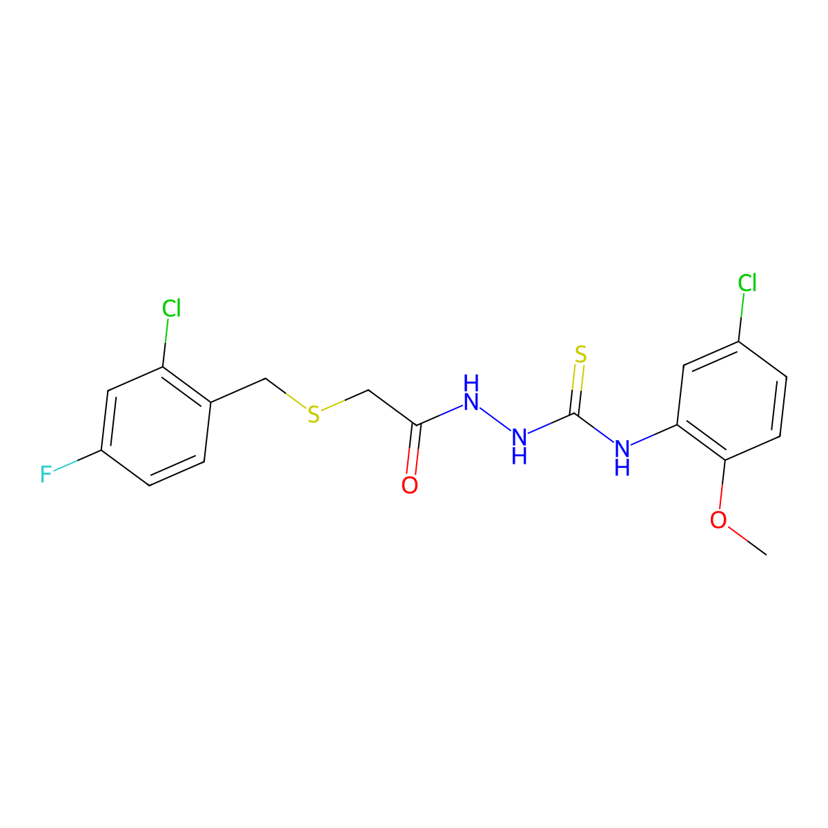2-{[(2-chloro-4-fluorobenzyl)sulfanyl]acetyl}-N-(5-chloro-2-methoxyphenyl)hydrazinecarbothioamide molecular structure, CAS 669710-48-9