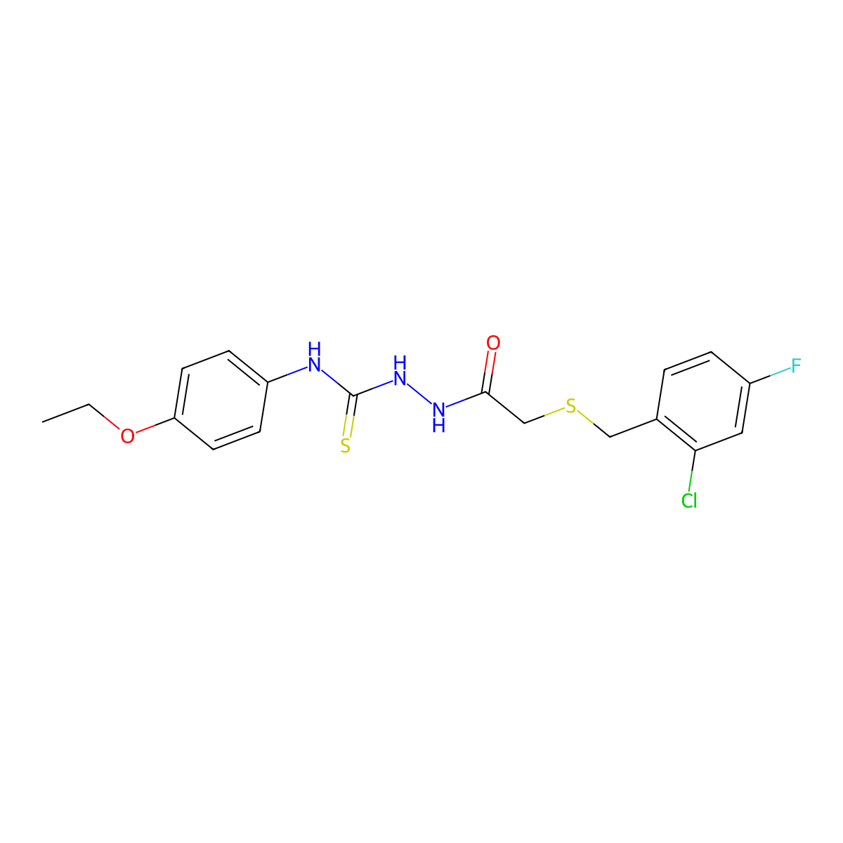 2-{[(2-chloro-4-fluorobenzyl)sulfanyl]acetyl}-N-(4-ethoxyphenyl)hydrazinecarbothioamide molecular structure, CAS 669710-53-6