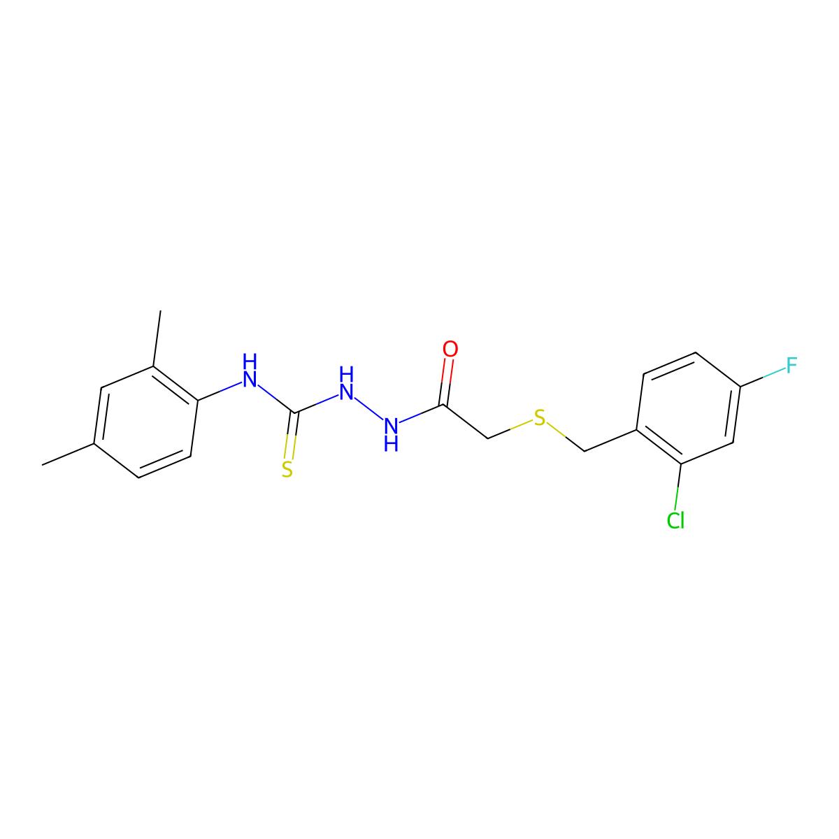 2-{[(2-chloro-4-fluorobenzyl)sulfanyl]acetyl}-N-(2,4-dimethylphenyl)hydrazinecarbothioamide molecular structure, CAS 669710-56-9