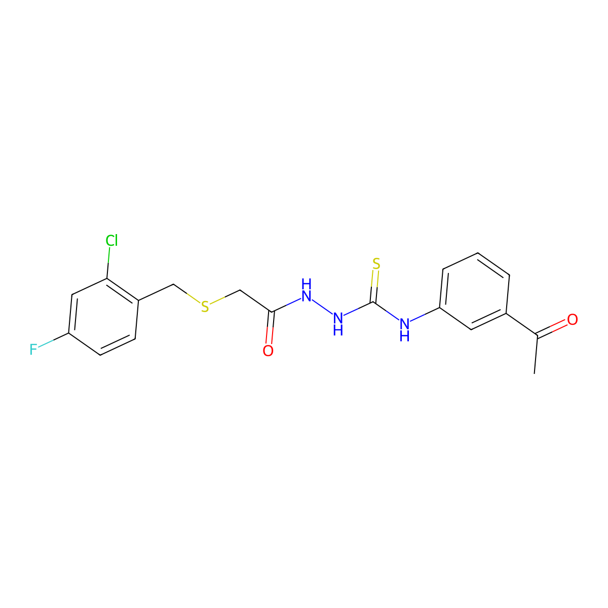 N-(3-acetylphenyl)-2-{[(2-chloro-4-fluorobenzyl)sulfanyl]acetyl}hydrazinecarbothioamide molecular structure, CAS 669710-66-1