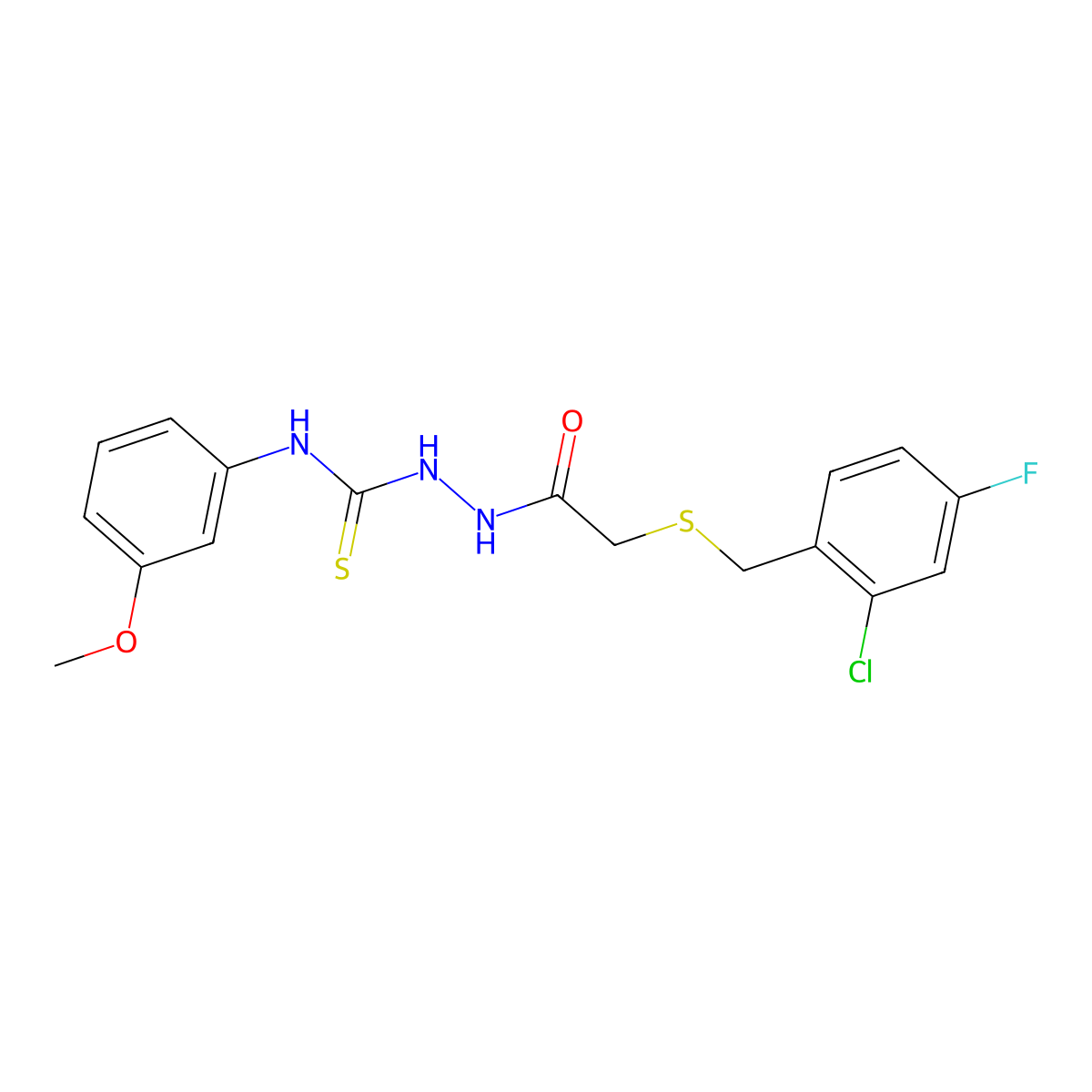 2-{[(2-chloro-4-fluorobenzyl)sulfanyl]acetyl}-N-(3-methoxyphenyl)hydrazinecarbothioamide molecular structure, CAS 669710-68-3