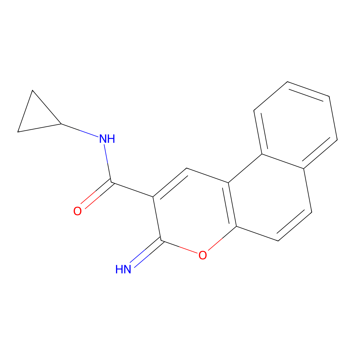N-cyclopropyl-3-iminobenzo[f]chromene-2-carboxamide molecular structure, CAS 669710-93-4
