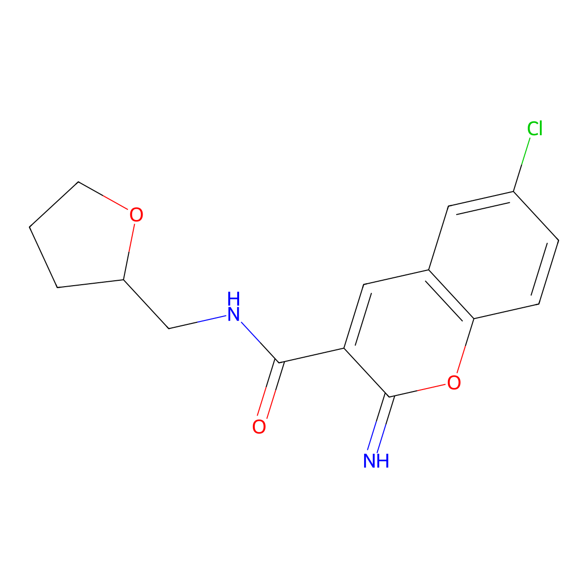 6-chloro-2-imino-N-(tetrahydrofuran-2-ylmethyl)-2H-chromene-3-carboxamide molecular structure, CAS 669711-07-3