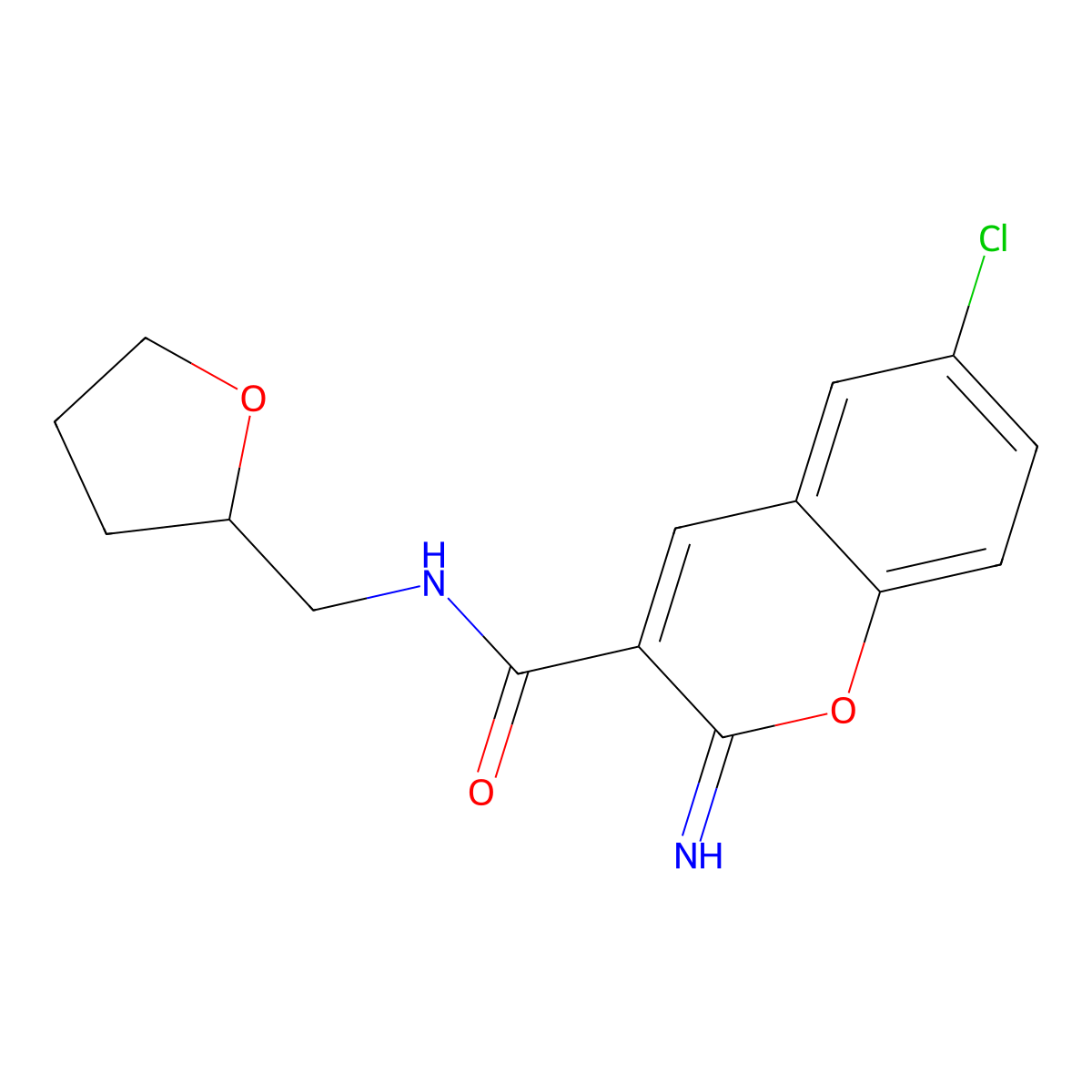 6-chloro-2-imino-N-(tetrahydrofuran-2-ylmethyl)-2H-chromene-3-carboxamide molecular structure, CAS 669711-07-3