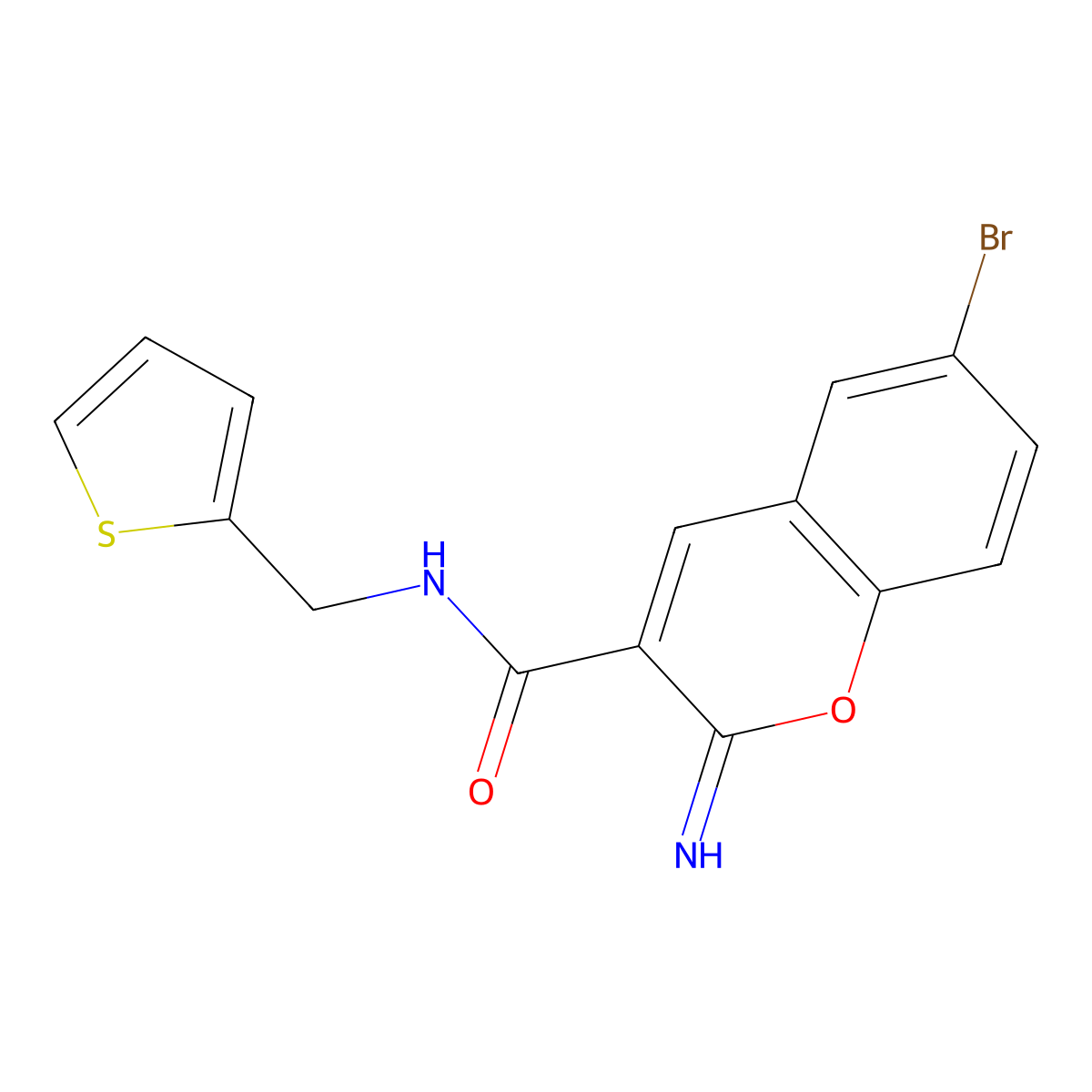 6-bromo-2-imino-N-(thiophen-2-ylmethyl)-2H-chromene-3-carboxamide molecular structure, CAS 669711-61-9