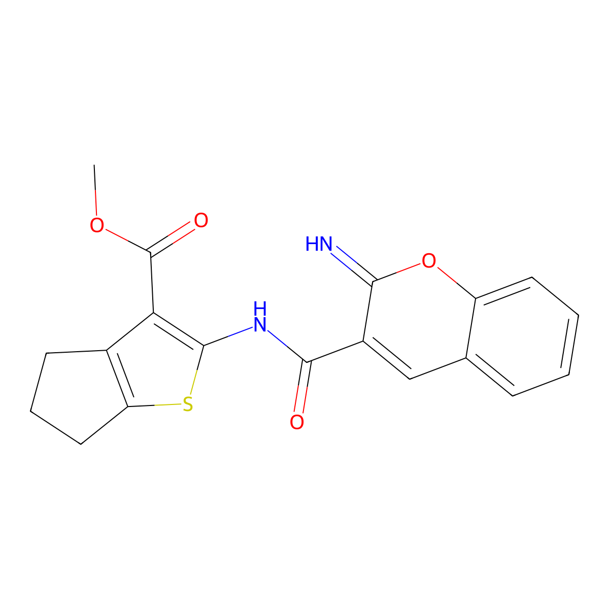 methyl 2-{[(2-imino-2H-chromen-3-yl)carbonyl]amino}-5,6-dihydro-4H-cyclopenta[b]thiophene-3-carboxylate molecular structure, CAS 669711-70-0