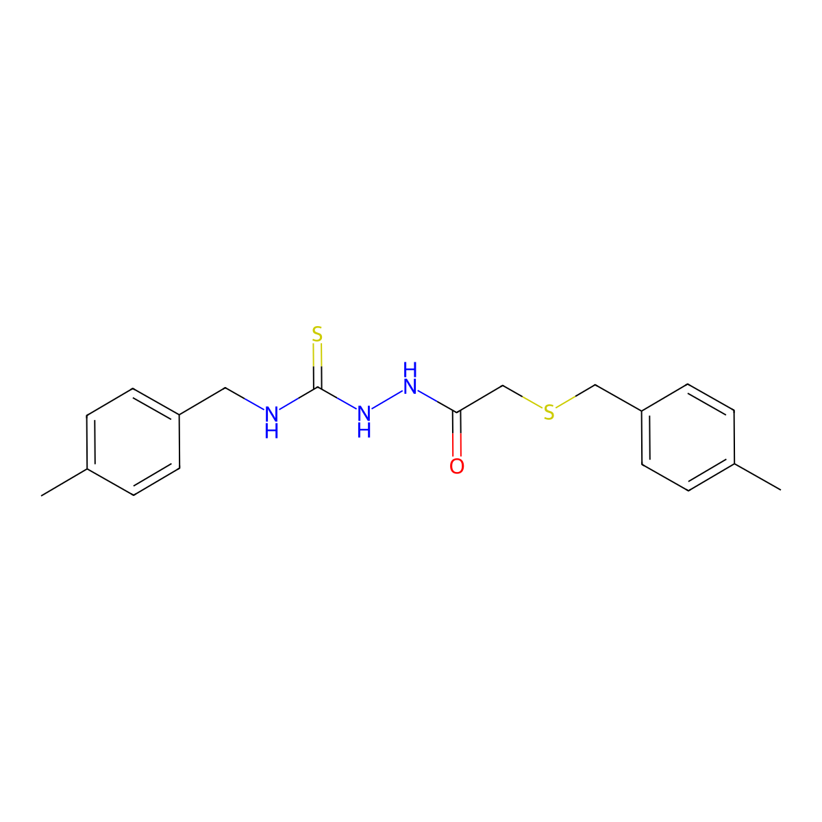 N-(4-methylbenzyl)-2-{[(4-methylbenzyl)sulfanyl]acetyl}hydrazinecarbothioamide molecular structure, CAS 669711-75-5