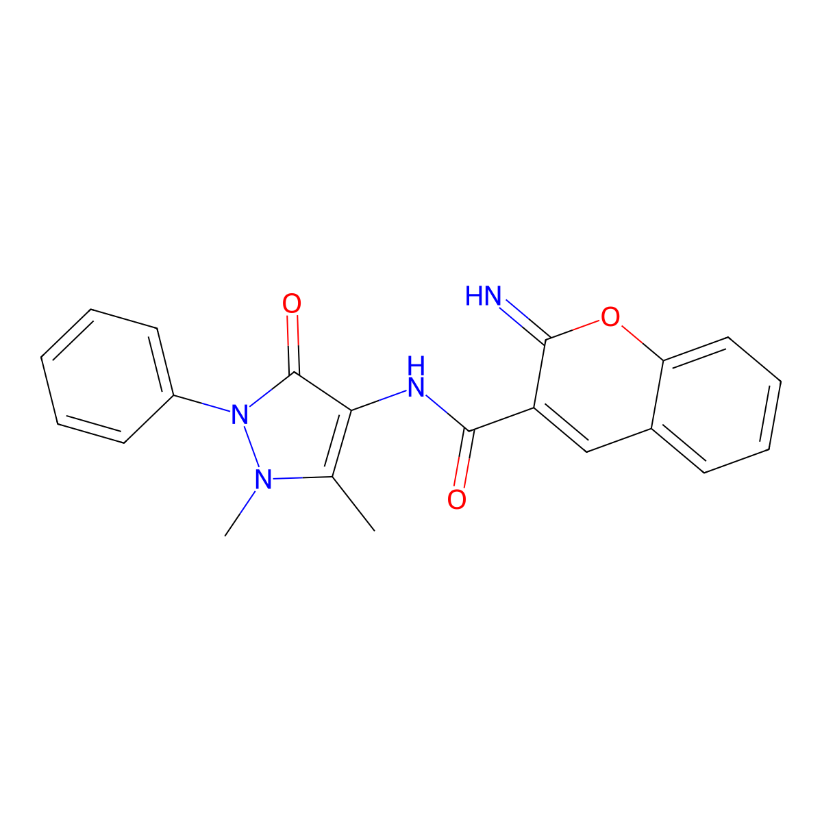 N-(1,5-dimethyl-3-oxo-2-phenyl-2,3-dihydro-1H-pyrazol-4-yl)-2-imino-2H-chromene-3-carboxamide molecular structure, CAS 669711-84-6