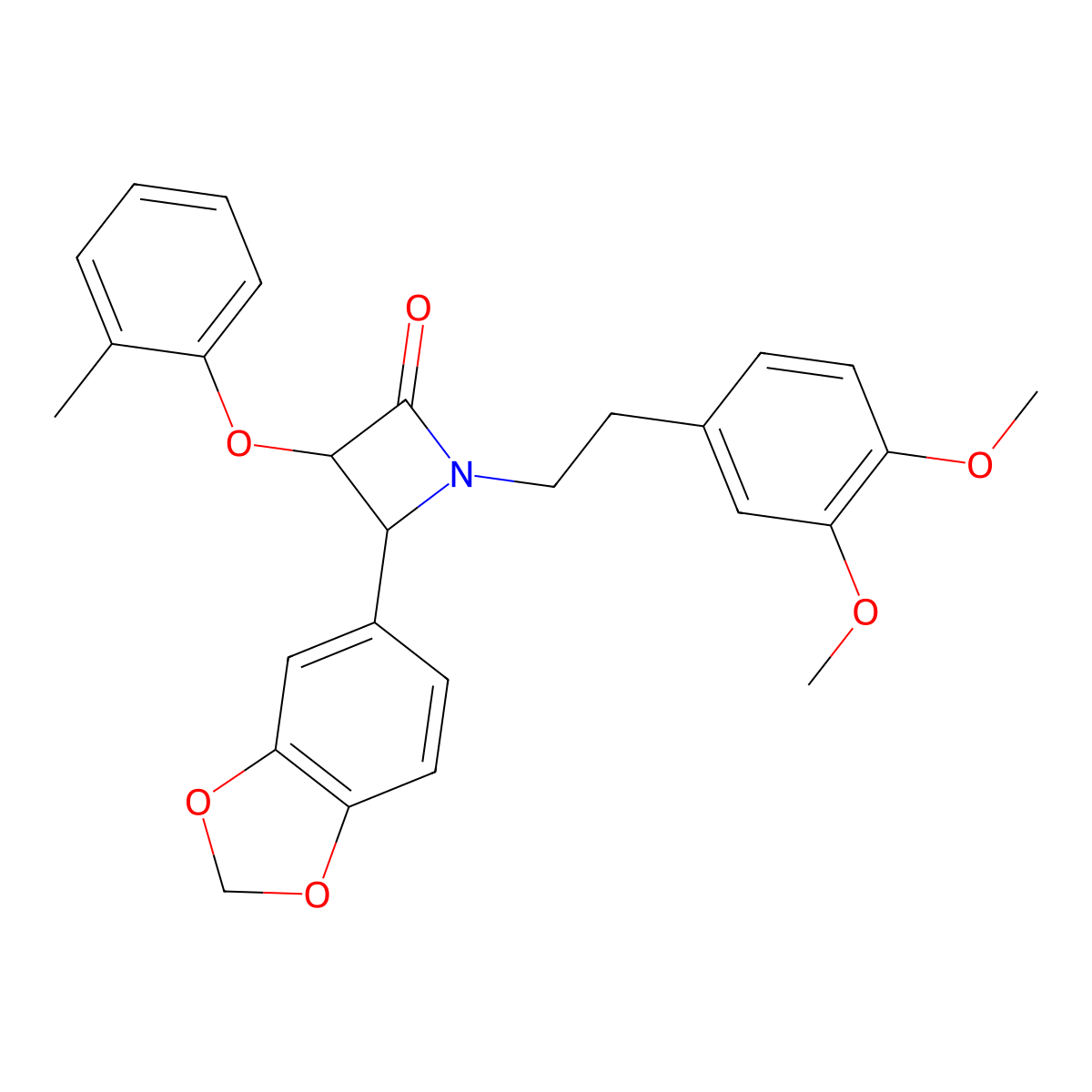 4-(1,3-Benzodioxol-5-yl)-1-[2-(3,4-dimethoxyphenyl)ethyl]-3-(2-methylphenoxy)azetidin-2-one molecular structure, CAS 669712-00-9
