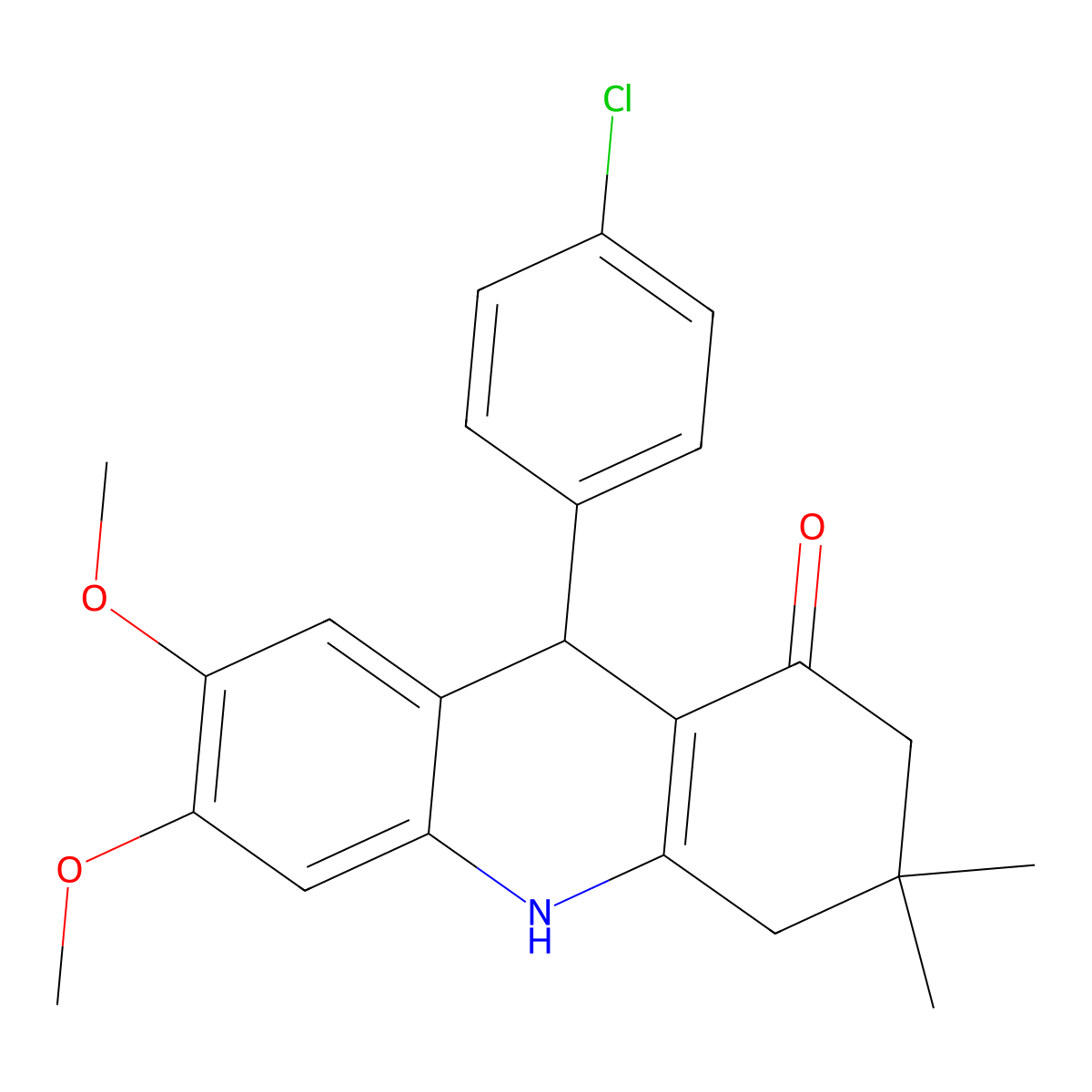 9-(4-Chlorophenyl)-6,7-dimethoxy-3,3-dimethyl-2,4,9,10-tetrahydroacridin-1-one molecular structure, CAS 669712-01-0