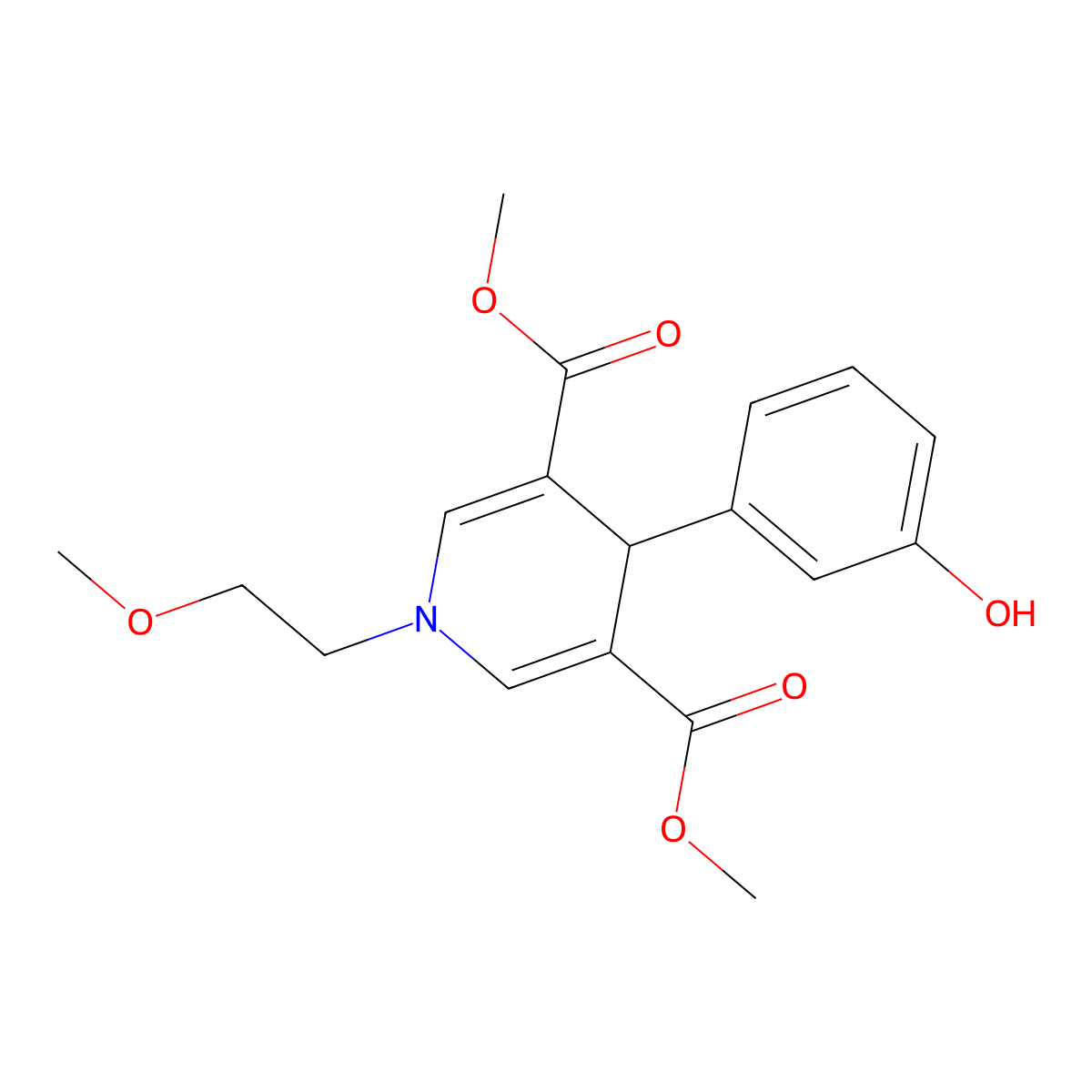 Dimethyl 4-(3-hydroxyphenyl)-1-(2-methoxyethyl)-1,4-dihydropyridine-3,5-dicarboxylate molecular structure, CAS 669712-28-1
