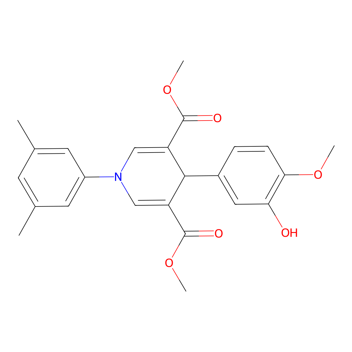 Dimethyl 1-(3,5-dimethylphenyl)-4-(3-hydroxy-4-methoxyphenyl)-1,4-dihydropyridine-3,5-dicarboxylate molecular structure, CAS 669712-35-0