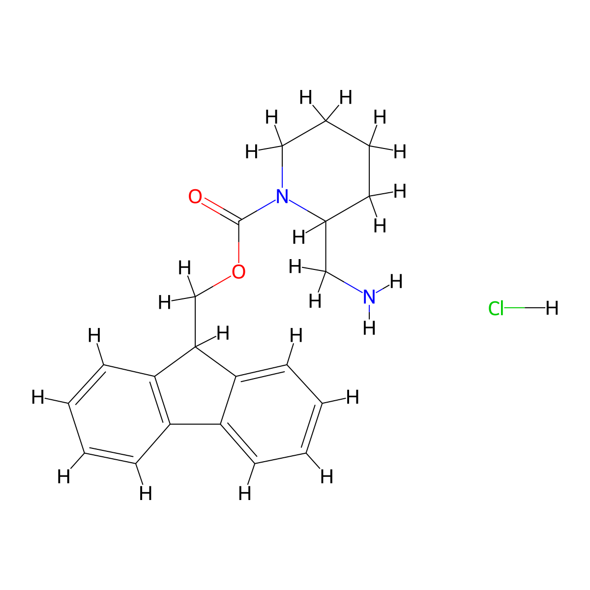 (9H-Fluoren-9-yl)methyl 2-(aminomethyl)piperidine-1-carboxylate--hydrogen chloride (1/1) molecular structure, CAS 669713-55-7