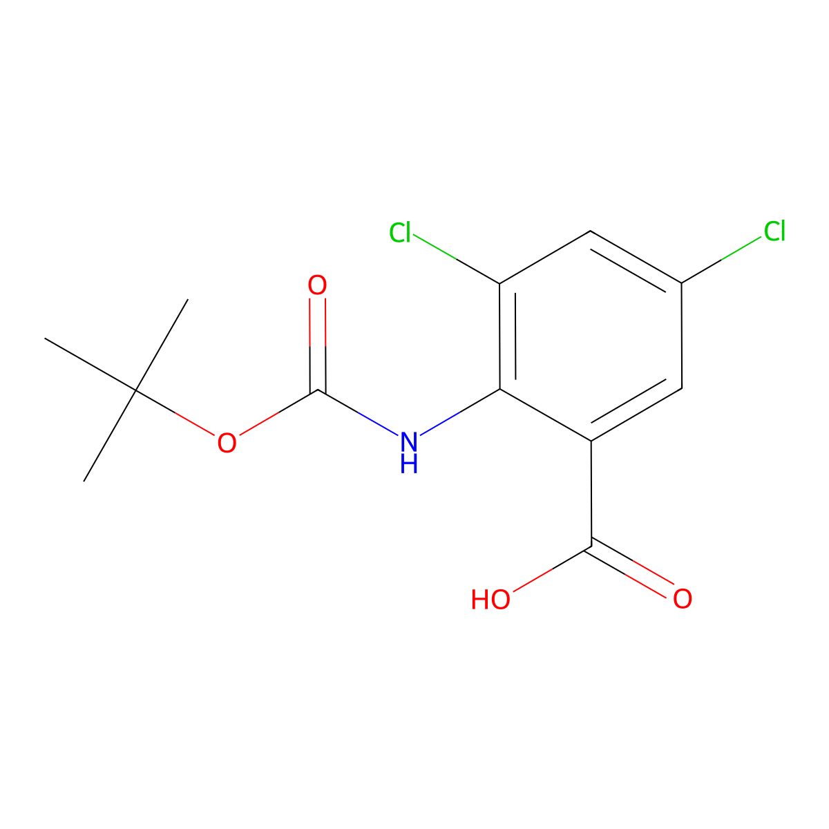 2-((tert-Butoxycarbonyl)amino)-3,5-dichlorobenzoic acid molecular structure, CAS 669713-58-0