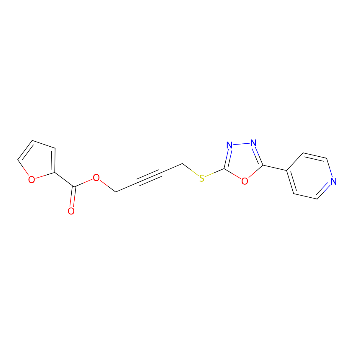 4-{[5-(Pyridin-4-yl)-1,3,4-oxadiazol-2-yl]sulfanyl}but-2-yn-1-yl furan-2-carboxylate molecular structure, CAS 669715-38-2