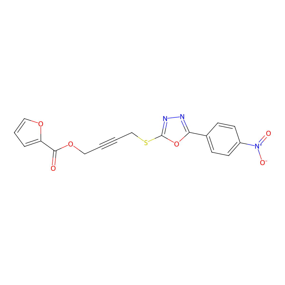 4-[[5-(4-Nitrophenyl)-1,3,4-oxadiazol-2-yl]sulfanyl]but-2-ynyl furan-2-carboxylate molecular structure, CAS 669715-39-3
