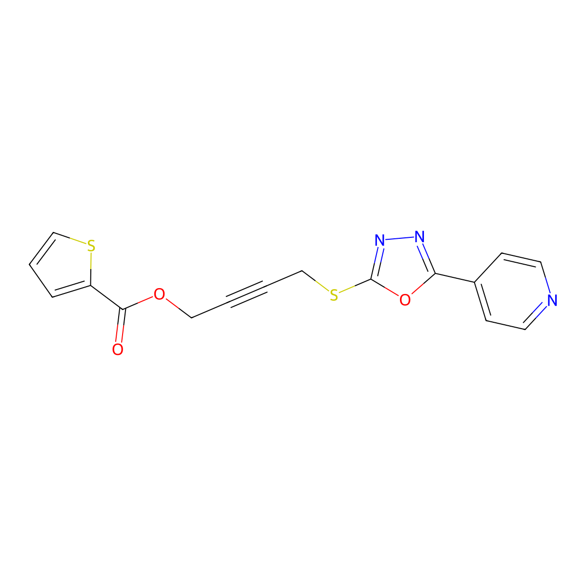 4-{[5-(Pyridin-4-yl)-1,3,4-oxadiazol-2-yl]sulfanyl}but-2-yn-1-yl thiophene-2-carboxylate molecular structure, CAS 669715-52-0