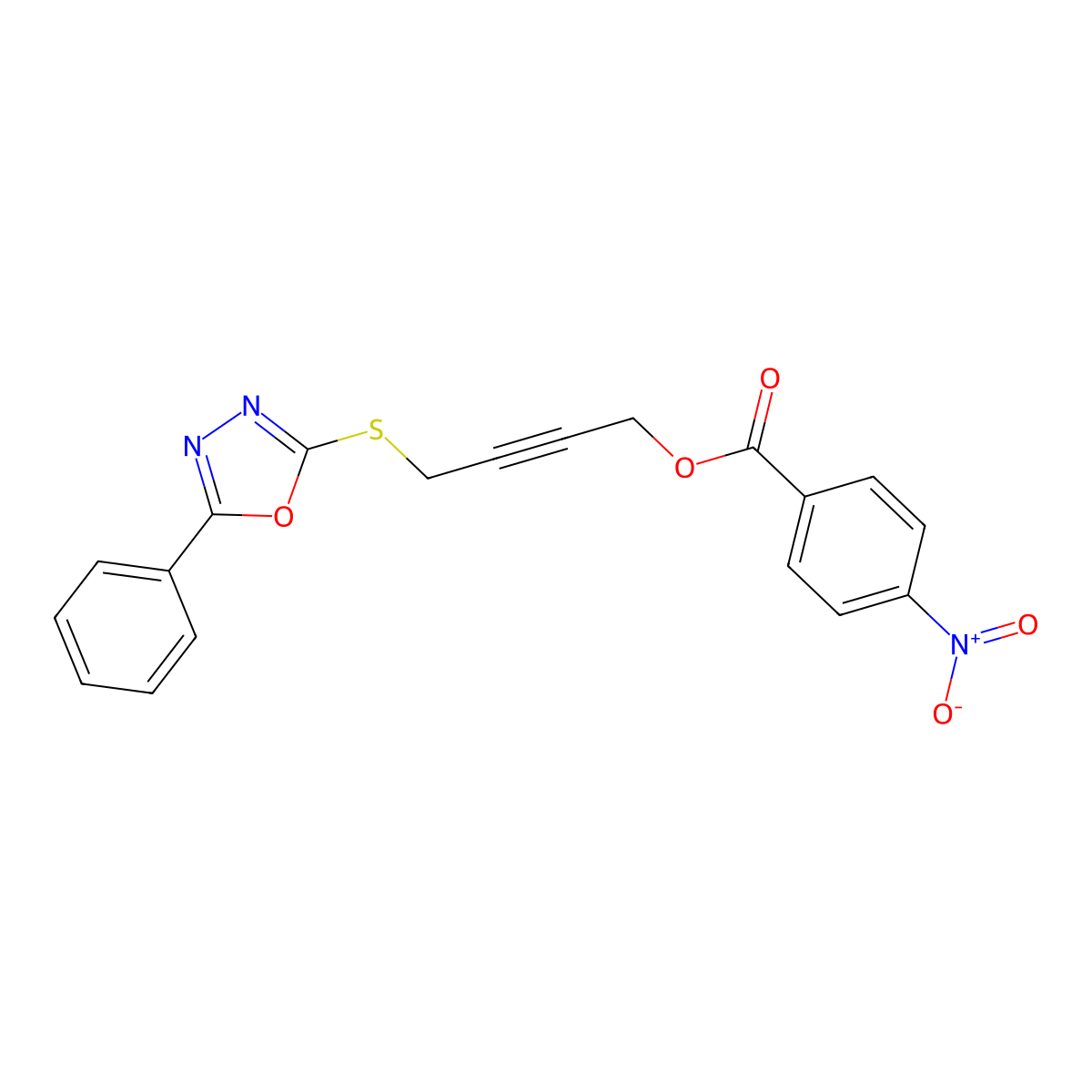 4-[(5-Phenyl-1,3,4-oxadiazol-2-yl)sulfanyl]but-2-ynyl 4-nitrobenzoate molecular structure, CAS 669715-64-4