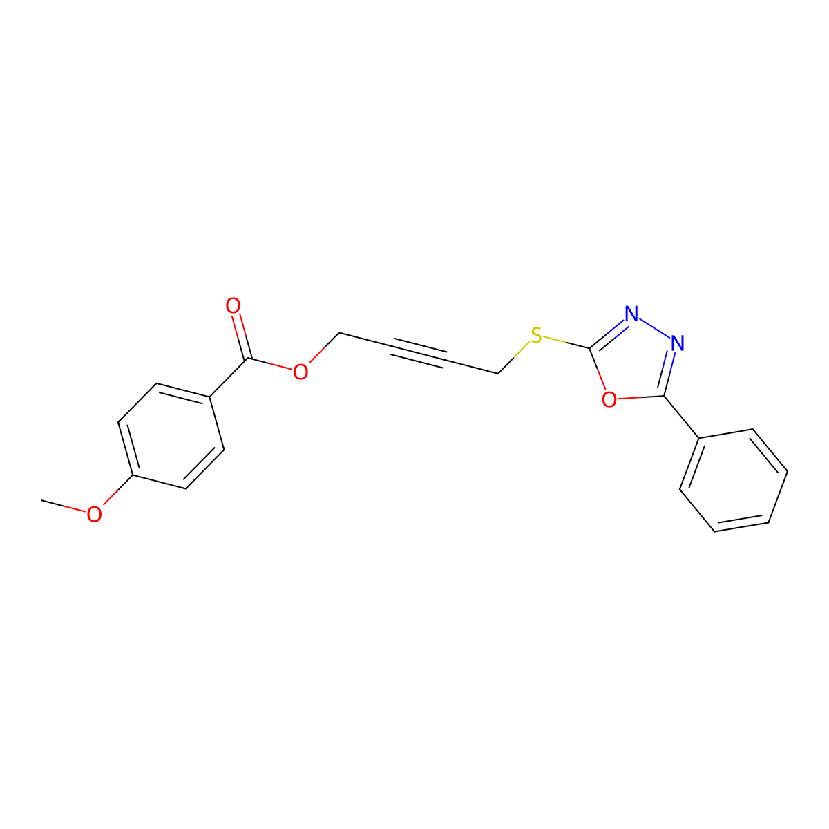 4-[(5-Phenyl-1,3,4-oxadiazol-2-yl)sulfanyl]but-2-yn-1-yl 4-methoxybenzoate molecular structure, CAS 669715-72-4