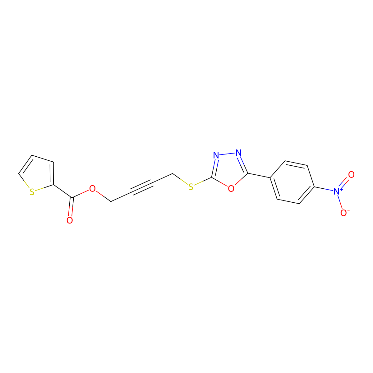 4-[[5-(4-Nitrophenyl)-1,3,4-oxadiazol-2-yl]sulfanyl]but-2-ynyl thiophene-2-carboxylate molecular structure, CAS 669715-78-0
