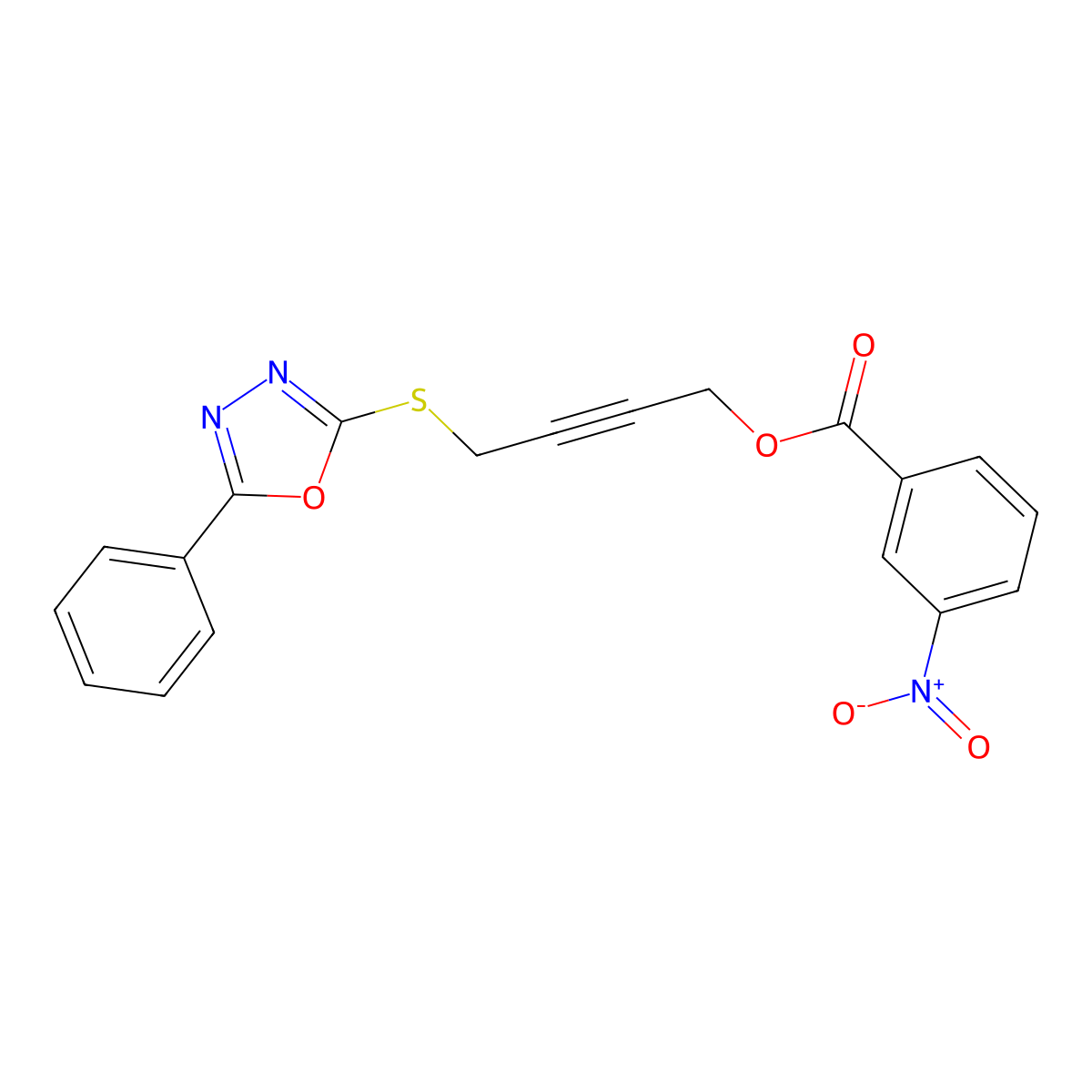 4-[(5-Phenyl-1,3,4-oxadiazol-2-yl)sulfanyl]but-2-ynyl 3-nitrobenzoate molecular structure, CAS 669715-80-4
