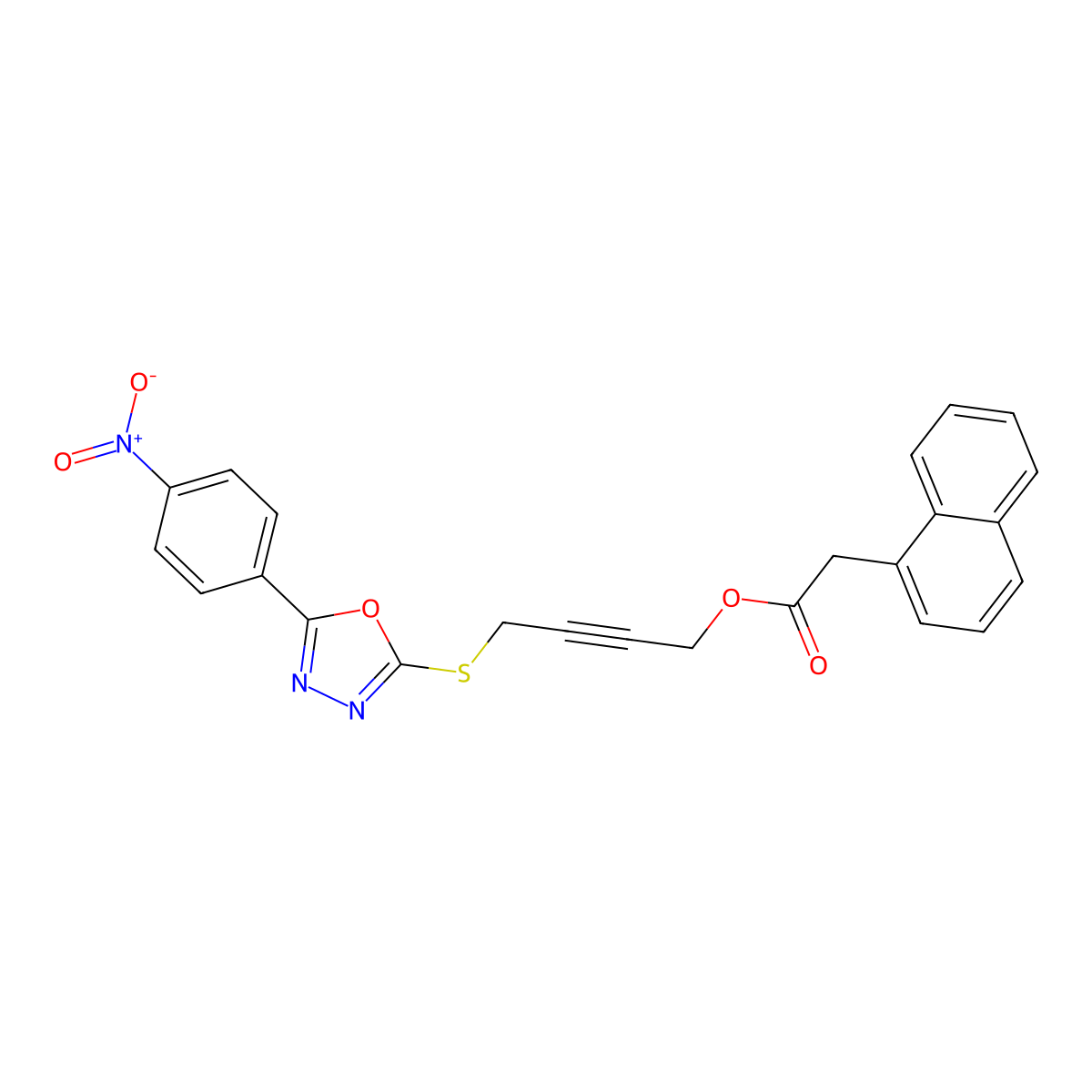 4-[[5-(4-Nitrophenyl)-1,3,4-oxadiazol-2-yl]sulfanyl]but-2-ynyl 2-naphthalen-1-ylacetate molecular structure, CAS 669715-89-3