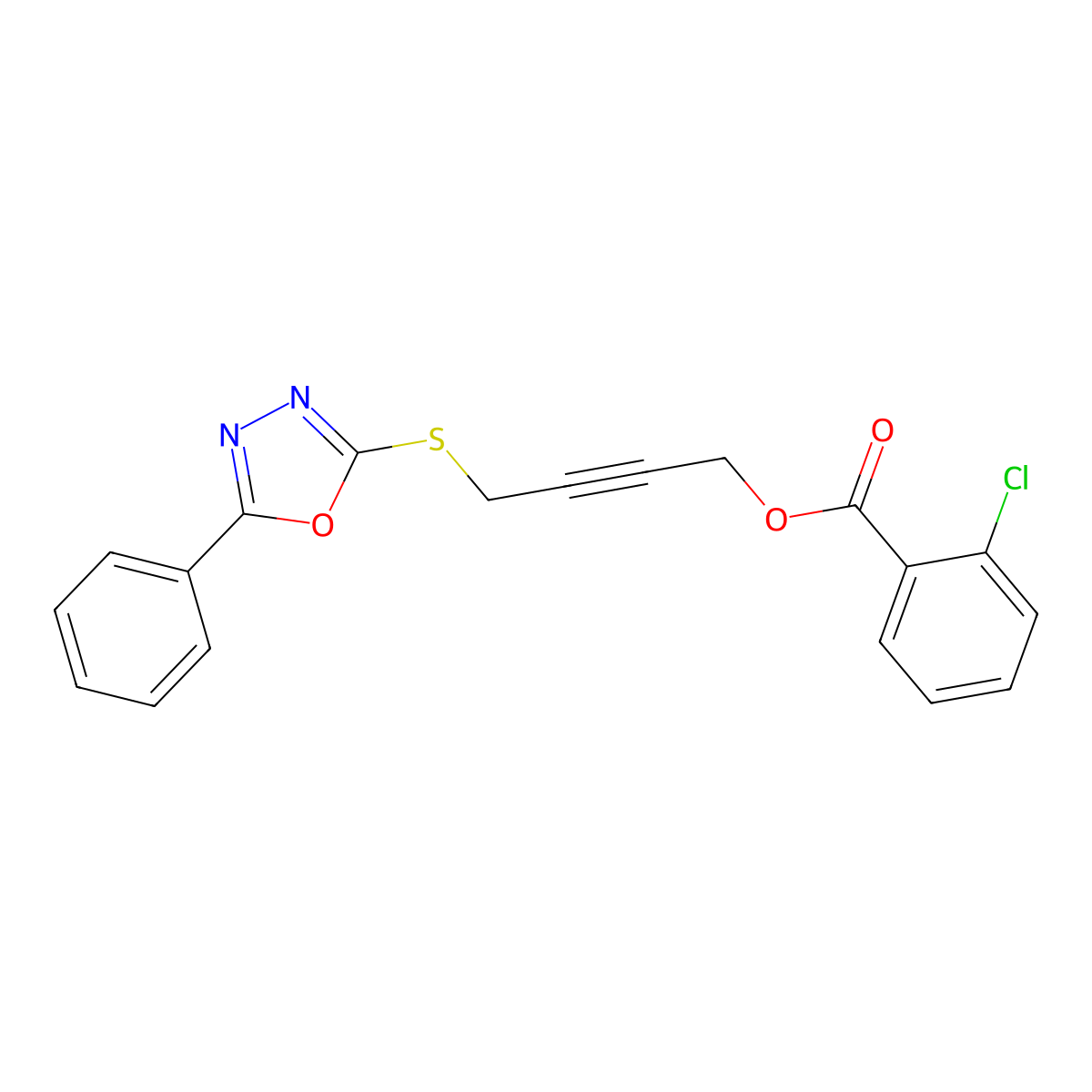 4-[(5-Phenyl-1,3,4-oxadiazol-2-yl)sulfanyl]but-2-ynyl 2-chlorobenzoate molecular structure, CAS 669715-93-9