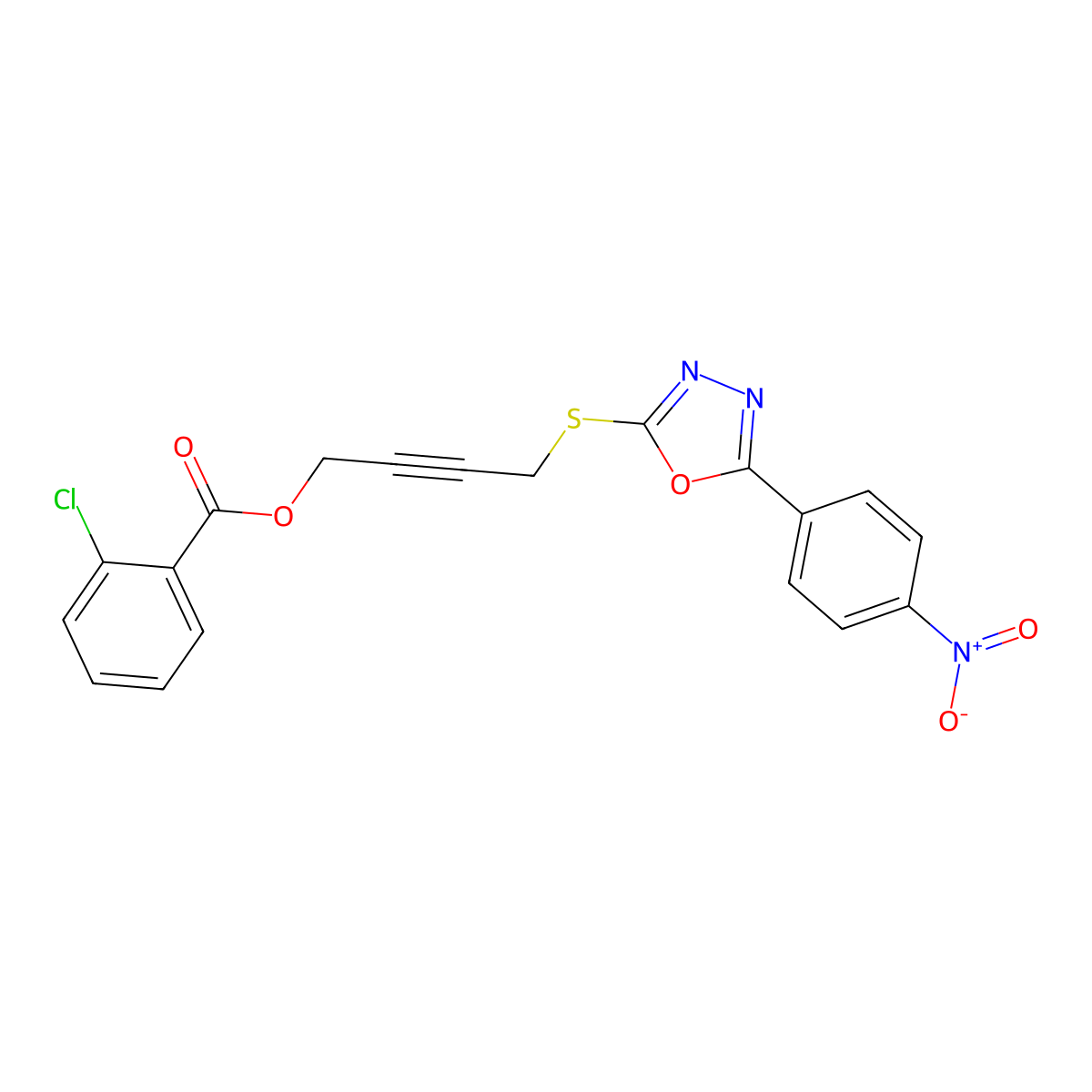 4-[[5-(4-Nitrophenyl)-1,3,4-oxadiazol-2-yl]sulfanyl]but-2-ynyl 2-chlorobenzoate molecular structure, CAS 669715-96-2