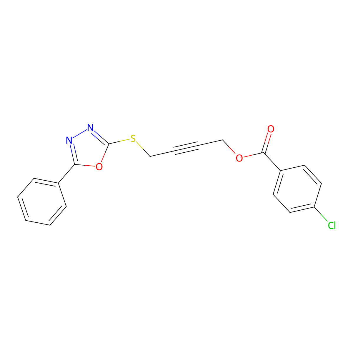 4-[(5-Phenyl-1,3,4-oxadiazol-2-yl)sulfanyl]-2-butynyl 4-chlorobenzoate molecular structure, CAS 669715-97-3