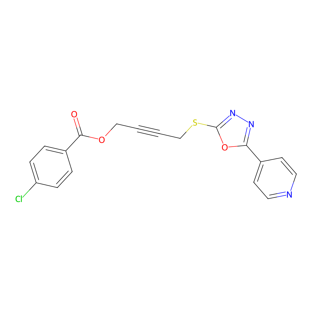 4-((5-(Pyridin-4-yl)-1,3,4-oxadiazol-2-yl)thio)but-2-yn-1-yl 4-chlorobenzoate molecular structure, CAS 669715-98-4