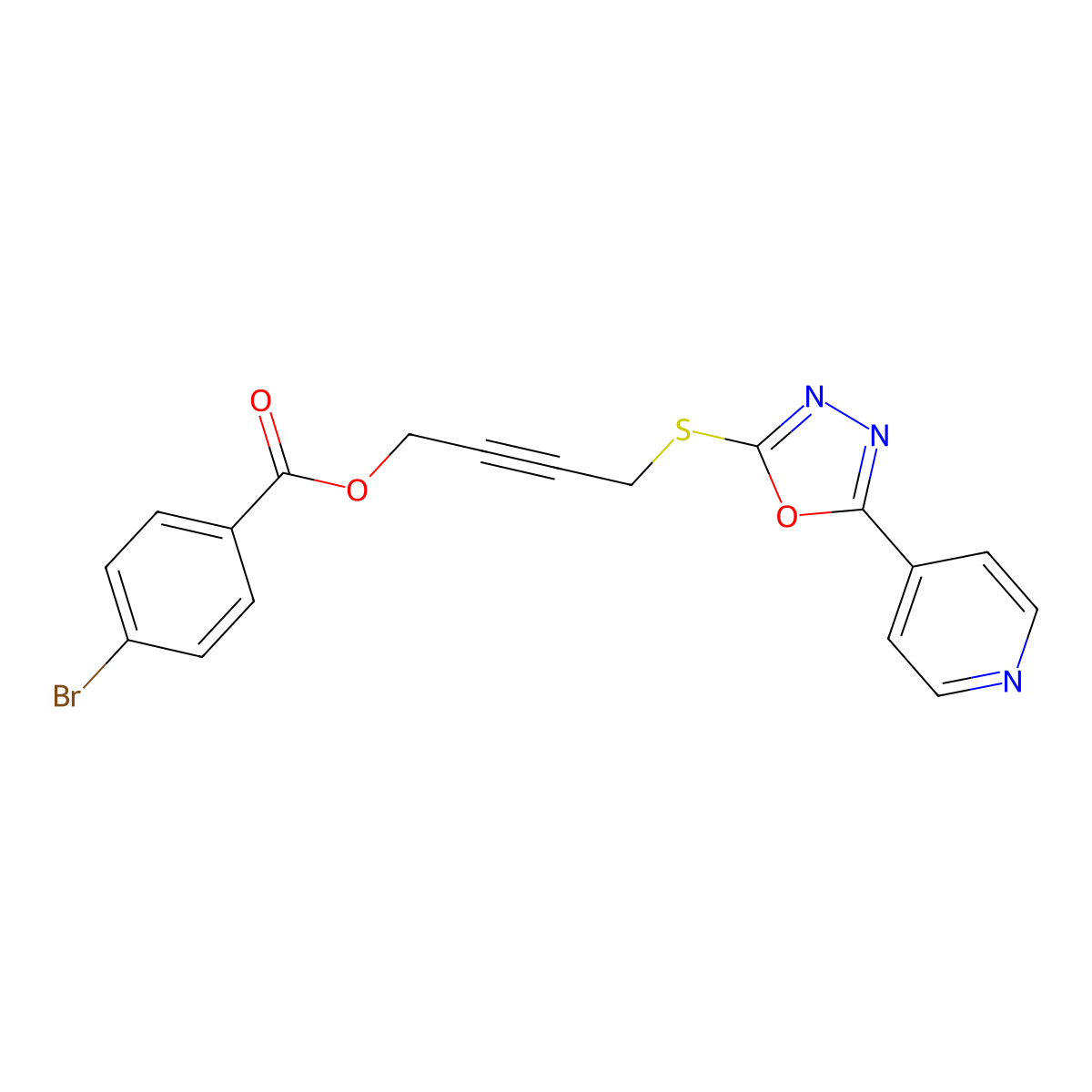 4-{[5-(Pyridin-4-yl)-1,3,4-oxadiazol-2-yl]sulfanyl}but-2-yn-1-yl 4-bromobenzoate molecular structure, CAS 669716-00-1