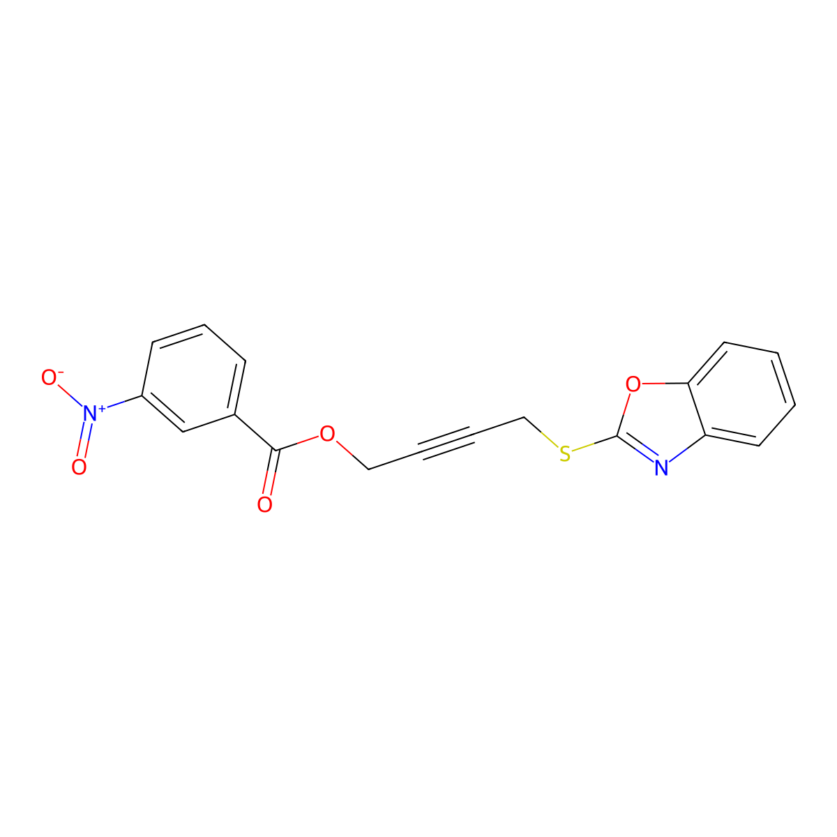 4-(1,3-Benzoxazol-2-ylsulfanyl)but-2-ynyl 3-nitrobenzoate molecular structure, CAS 669716-01-2