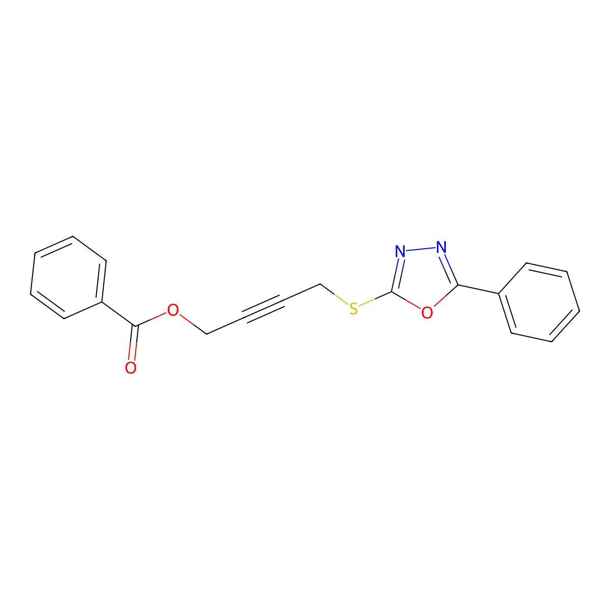 4-[(5-Phenyl-1,3,4-oxadiazol-2-yl)sulfanyl]-2-butynyl benzoate molecular structure, CAS 669716-05-6