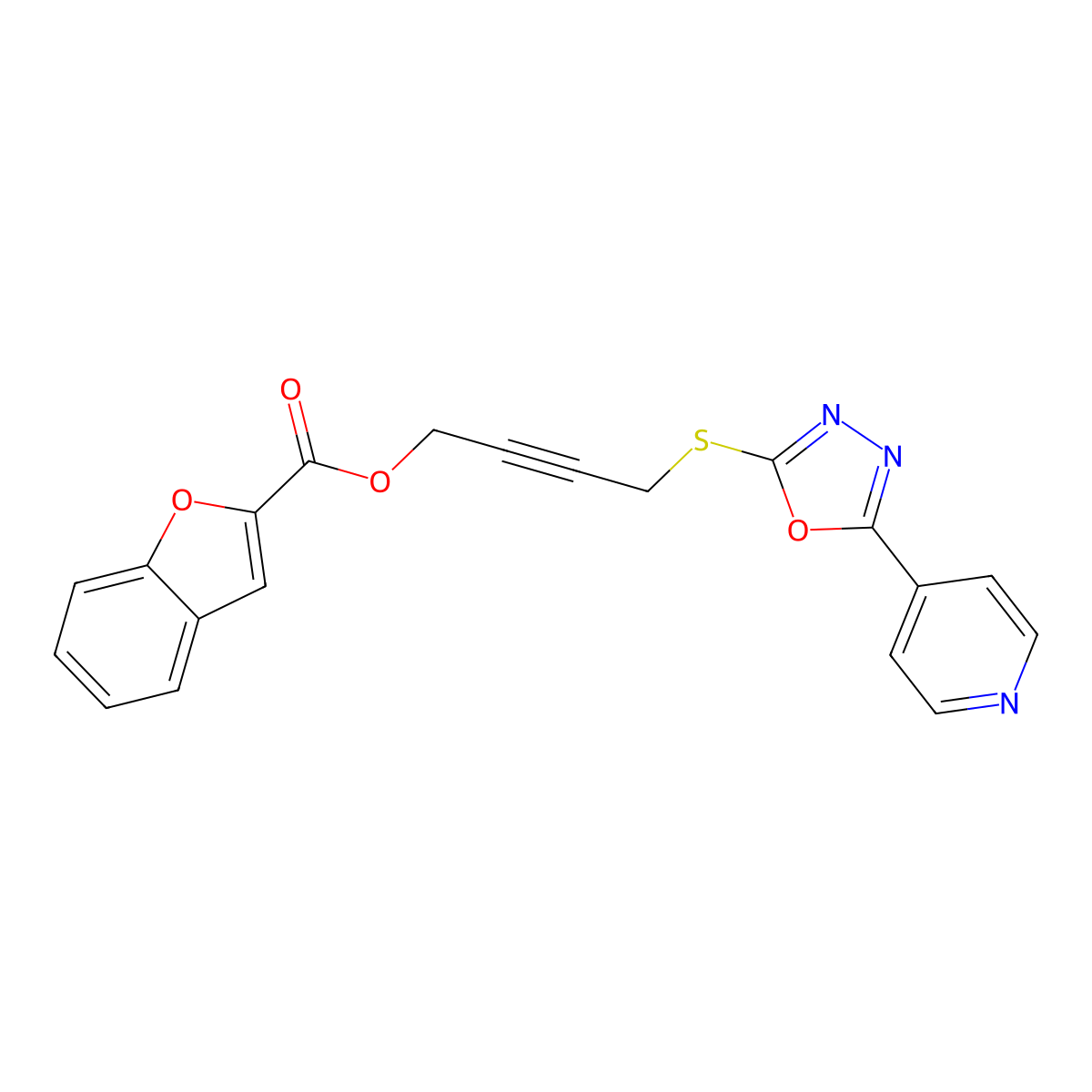 4-{[5-(Pyridin-4-yl)-1,3,4-oxadiazol-2-yl]sulfanyl}but-2-yn-1-yl 1-benzofuran-2-carboxylate molecular structure, CAS 669716-16-9