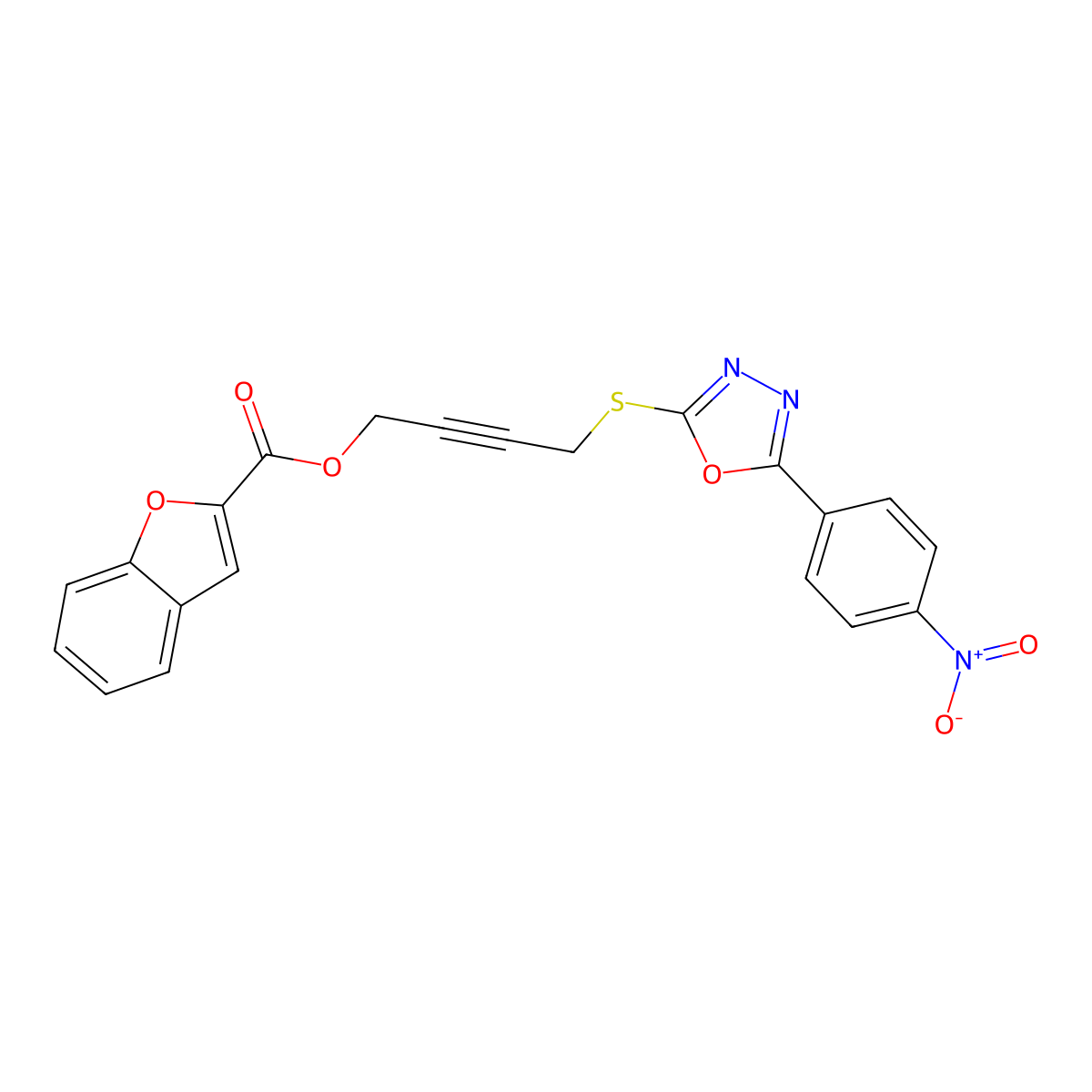 4-{[5-(4-Nitrophenyl)-1,3,4-oxadiazol-2-yl]sulfanyl}but-2-yn-1-yl 1-benzofuran-2-carboxylate molecular structure, CAS 669716-18-1