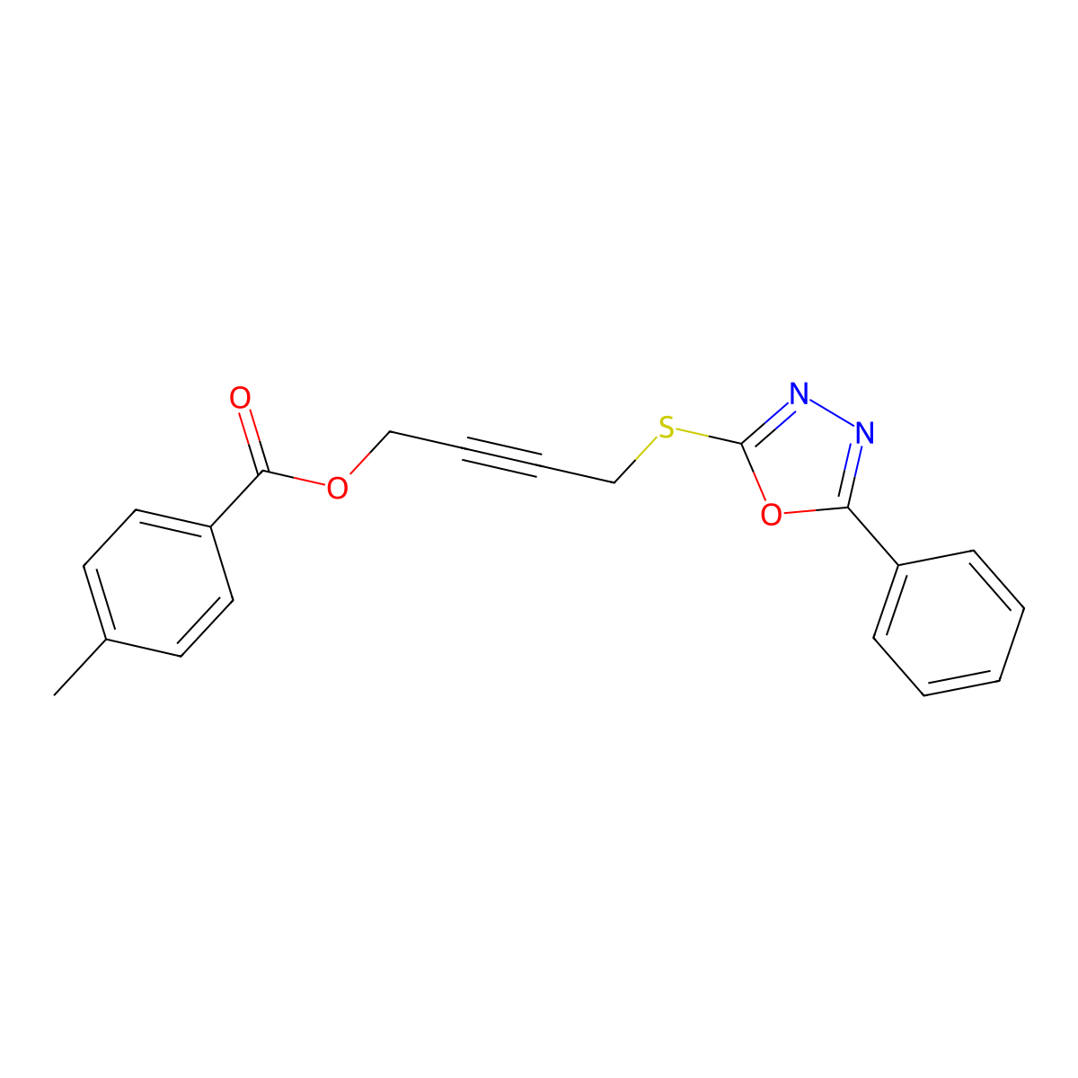4-[(5-Phenyl-1,3,4-oxadiazol-2-yl)sulfanyl]but-2-yn-1-yl 4-methylbenzoate molecular structure, CAS 669716-26-1